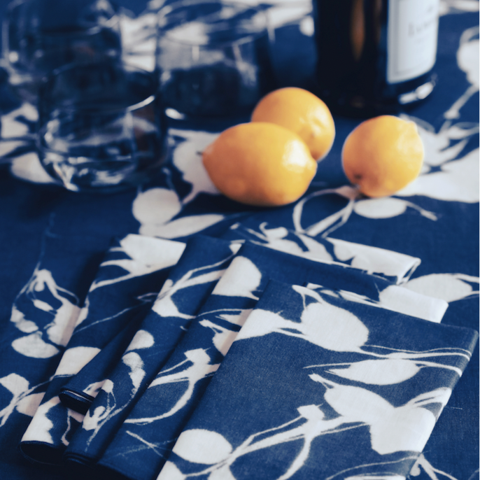 Porto Print Indigo Linen Tablecloth | Rectangle & Round | Goldie Home