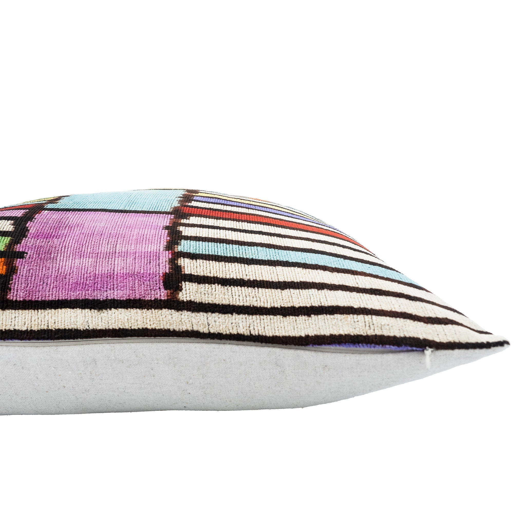 Stripes Silk Velvet Ikat Pillow, 20