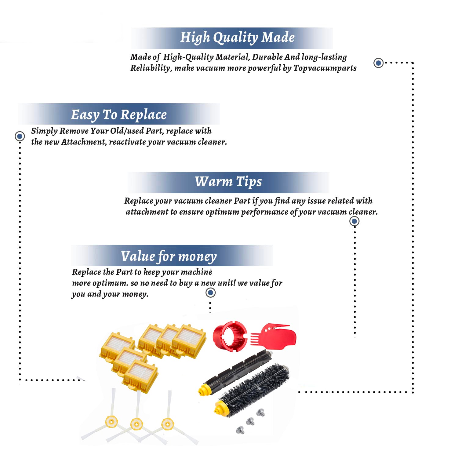 Topvacuumparts 16-Pack Replacement Parts Compatible for iRobot Roomba Accessories 700 Series 760 761 770 780 790 Filter Brush Vacuum Cleaner Kit