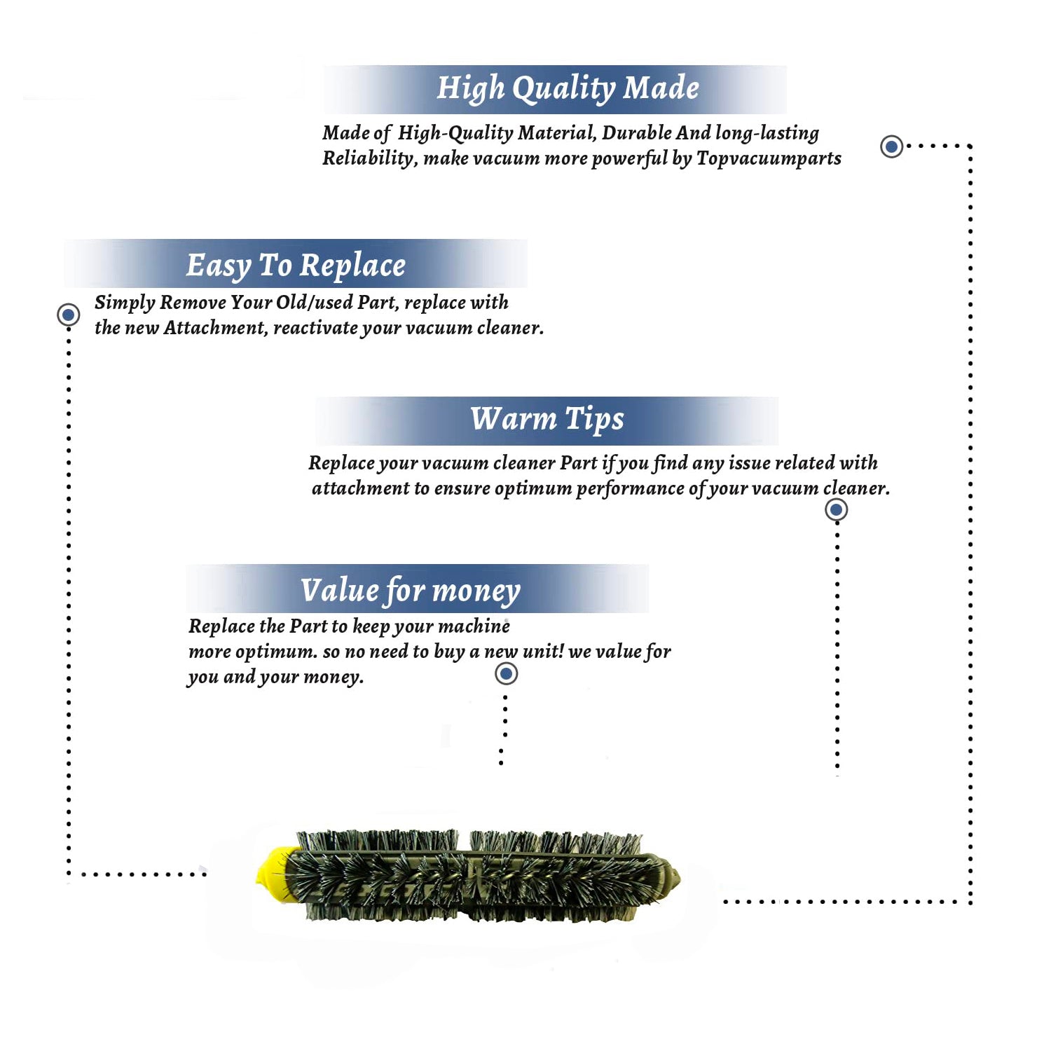 Topvacuumparts Main Bristle Brushroll Replacement Part For Roomba 700 Series Vacuum Cleaner # compare to part USABRL95