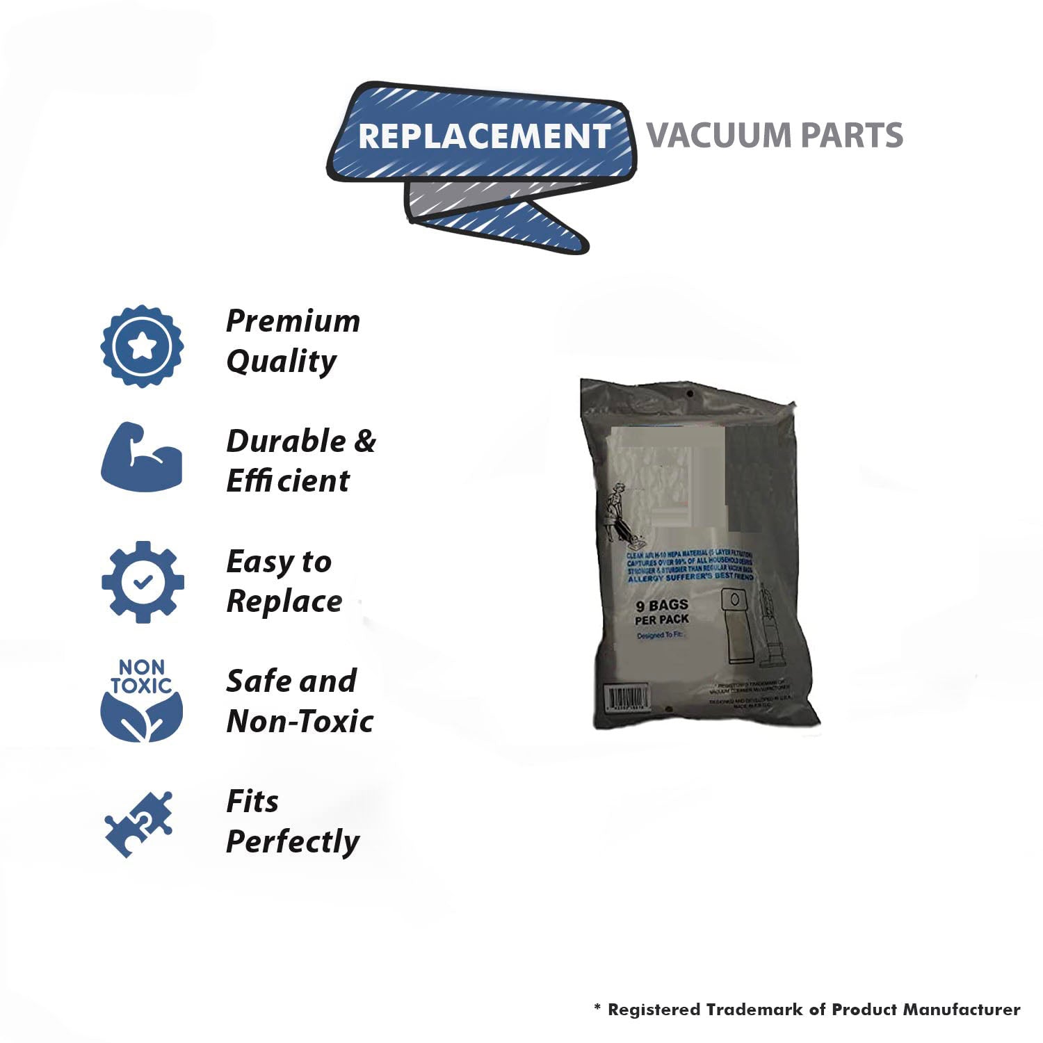 Topvacuumparts Replacement Part For Perfect Vacuum Cleaner Paper Bag, Lux Type U 9 Pk # compare to part VAC17
