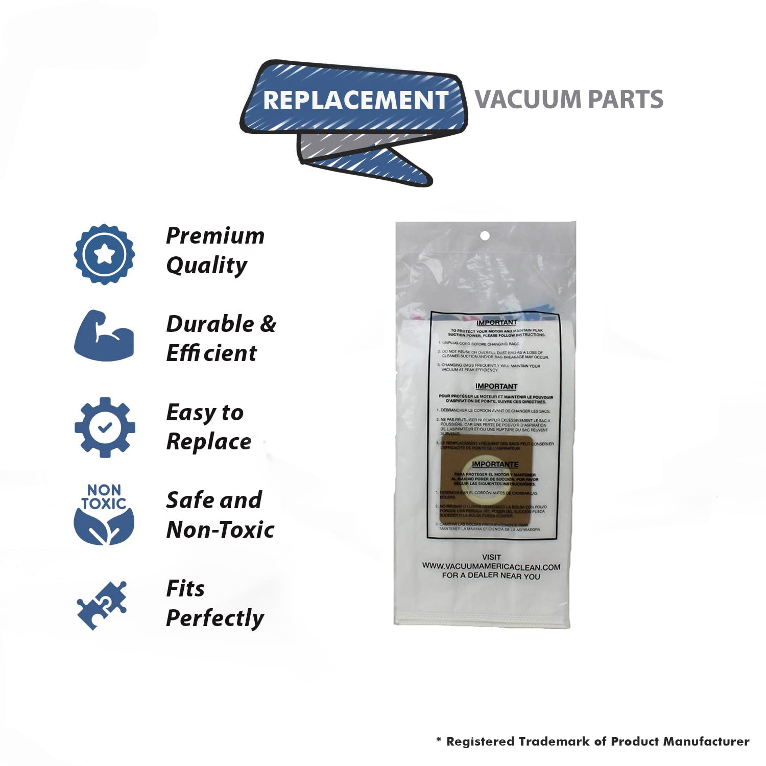 Topvacuumparts Replacement Part For Perfect P103, P104, P107 H10 Vacuum Cleaner Paper Bags 9pk # compare to part VAC7