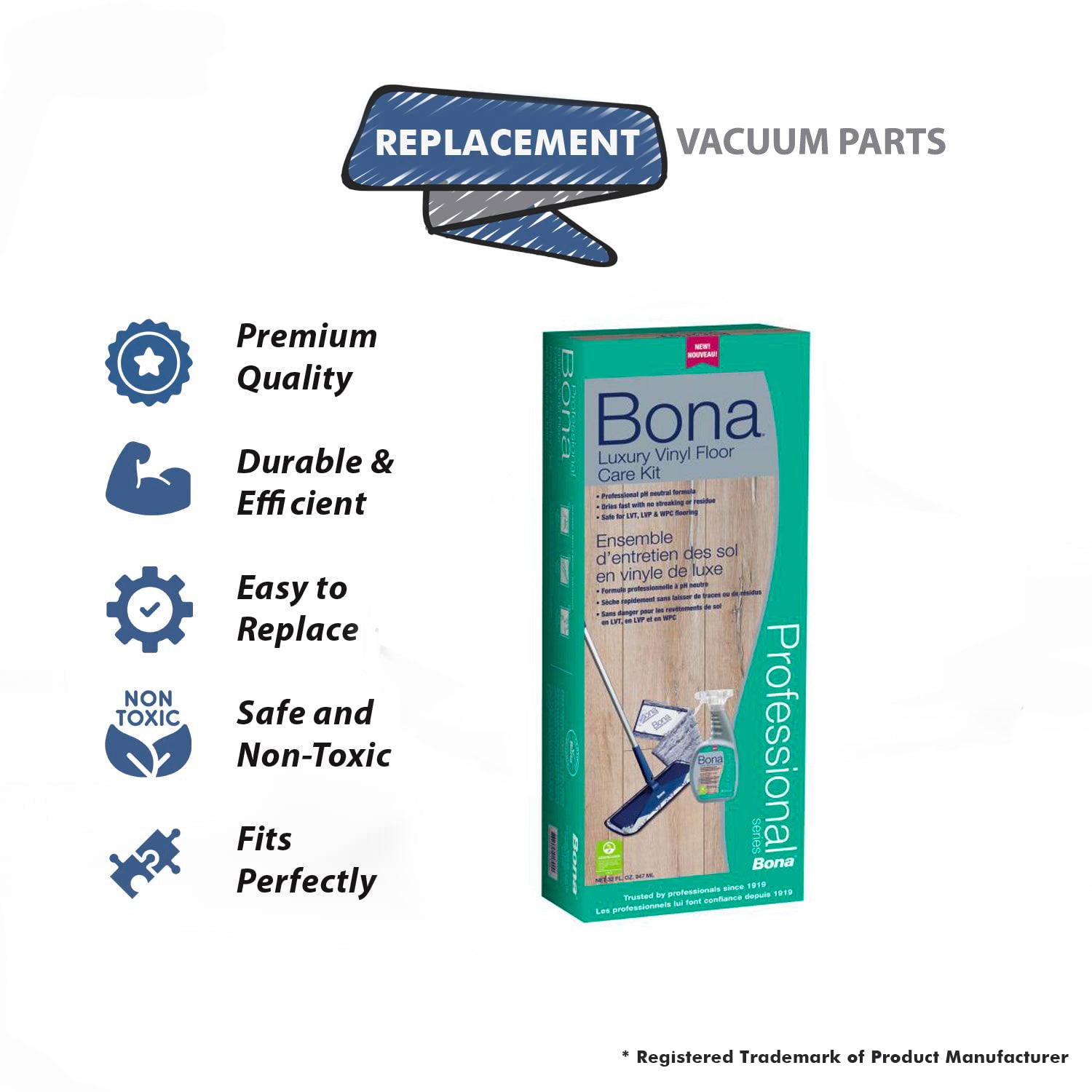 Topvacuumparts Replacement Part For Bona Vacuum Cleaner Pro Vinyl Luxury Floor Care Kit # compare to part WM710013577
