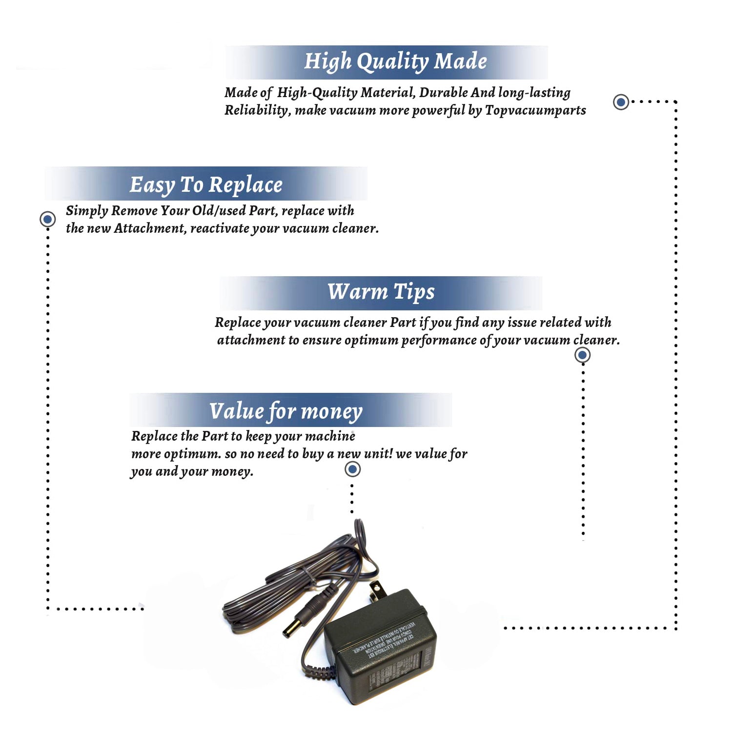 Topvacuumparts Replace Part for UV610DT, UV610C Sweeper AC Adapter Compatible with Part Number XA610