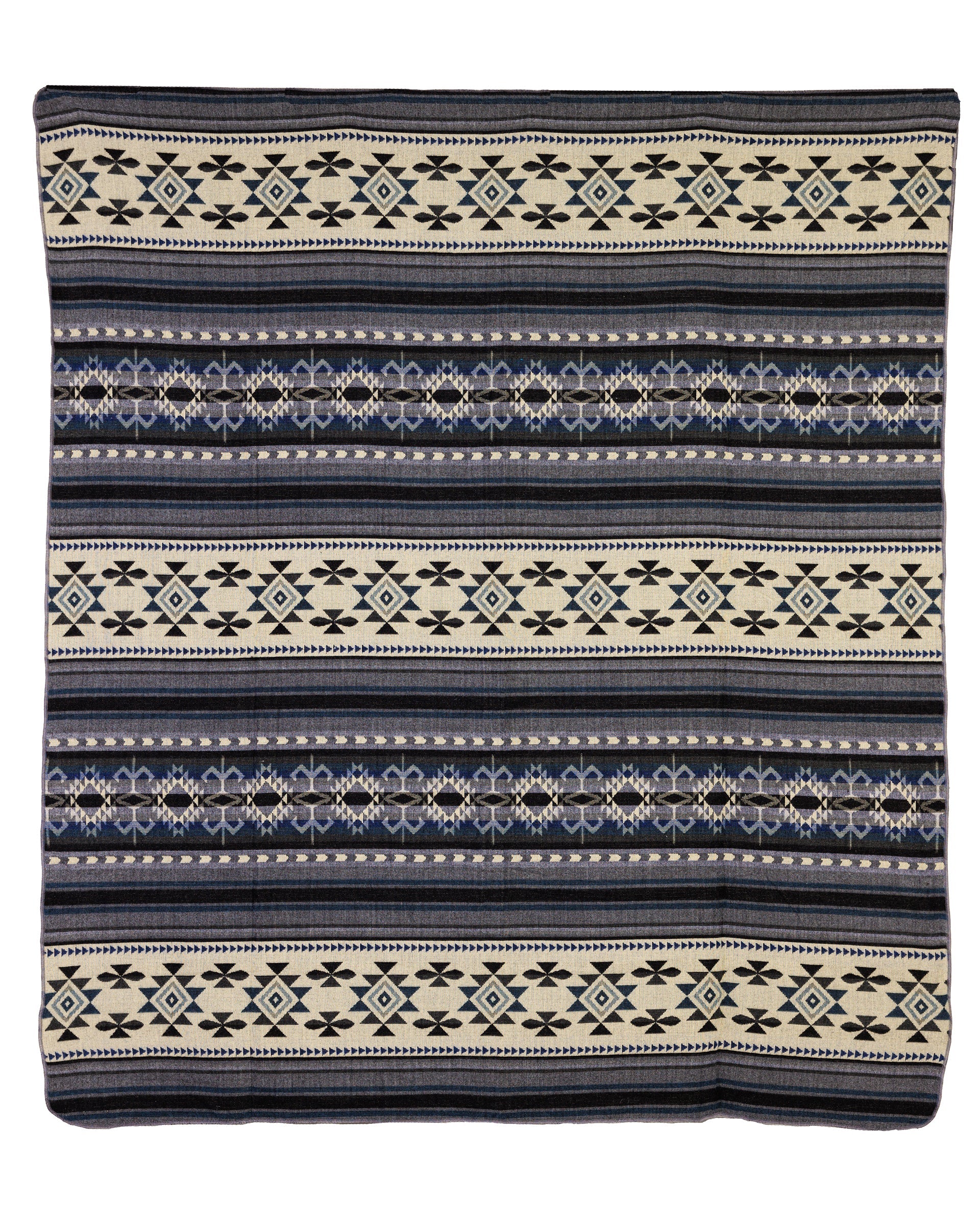 Handwoven Reversible Geometric Blue Gray & Cream Alpaca Throw Blanket - Yachana Collection