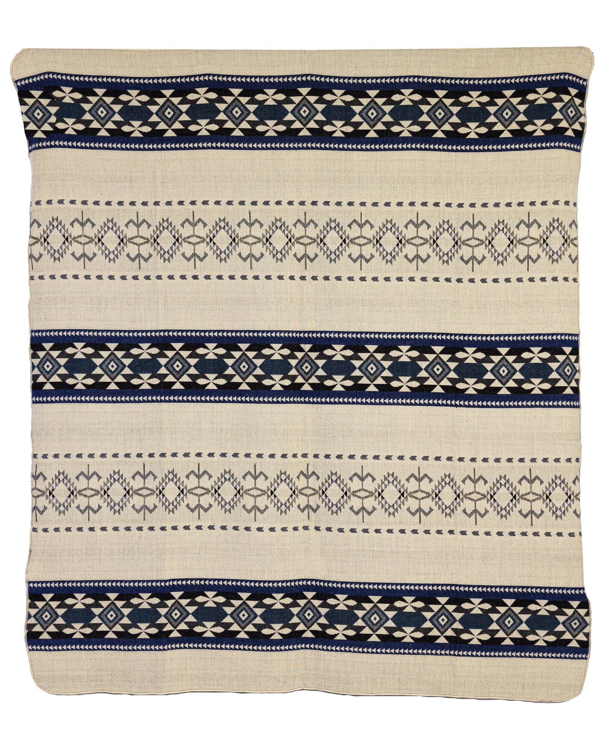 Handwoven Reversible Geometric Blue Gray & Cream Alpaca Throw Blanket - Yachana Collection