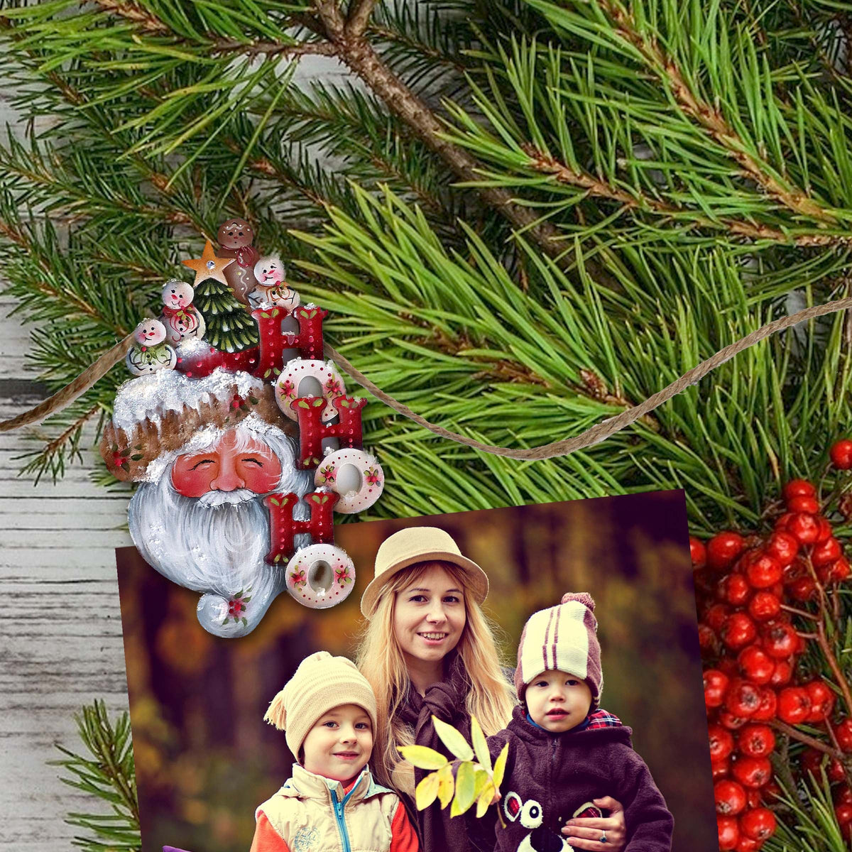 Magical Baby Santa Clip-On Eco Wood Decorative Ornaments Set of 6 by Jamie Mills-Price - Christmas Santa Snowman Decor - 8090051C-MP-S6