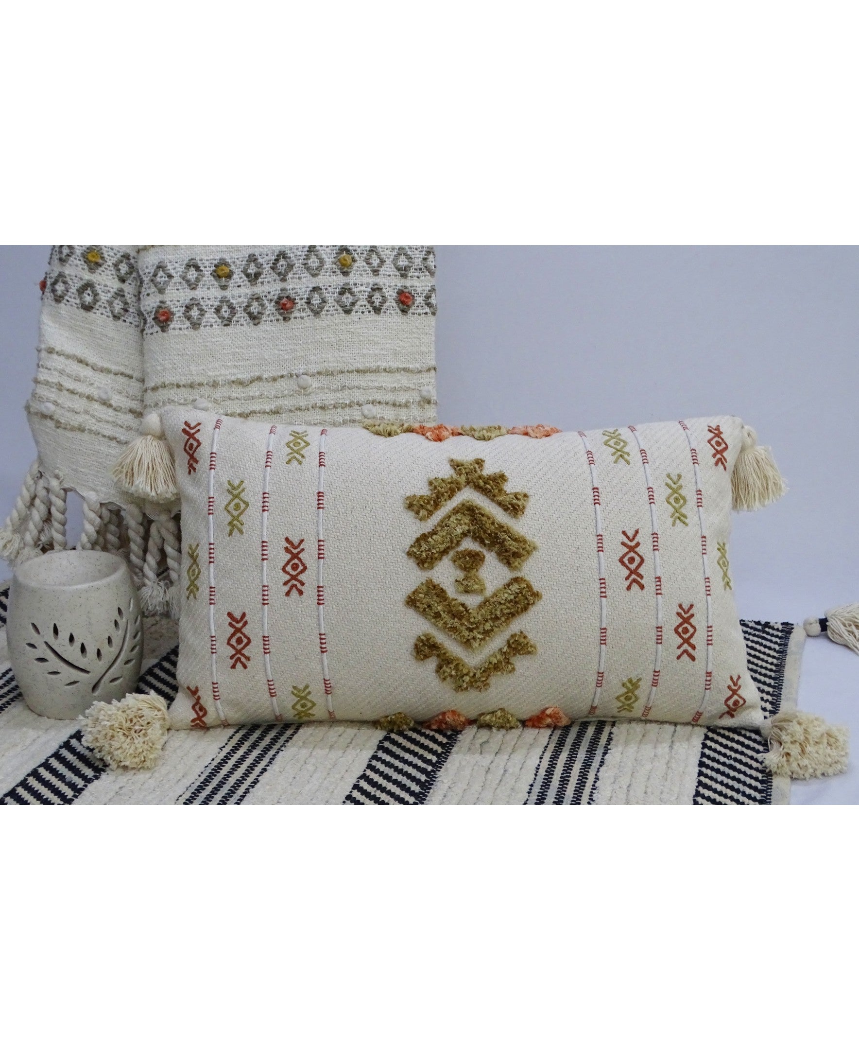 Embroidery Throw Pillow with Tassels 14