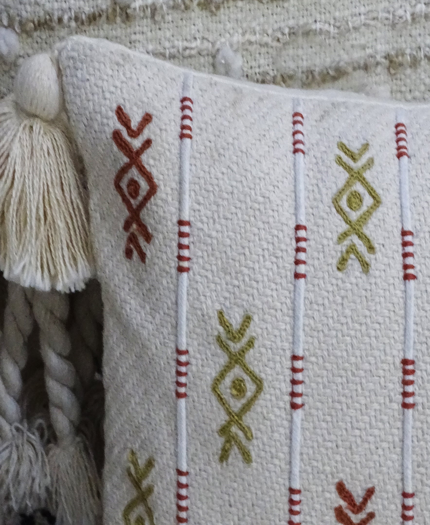 Embroidery Throw Pillow with Tassels 14