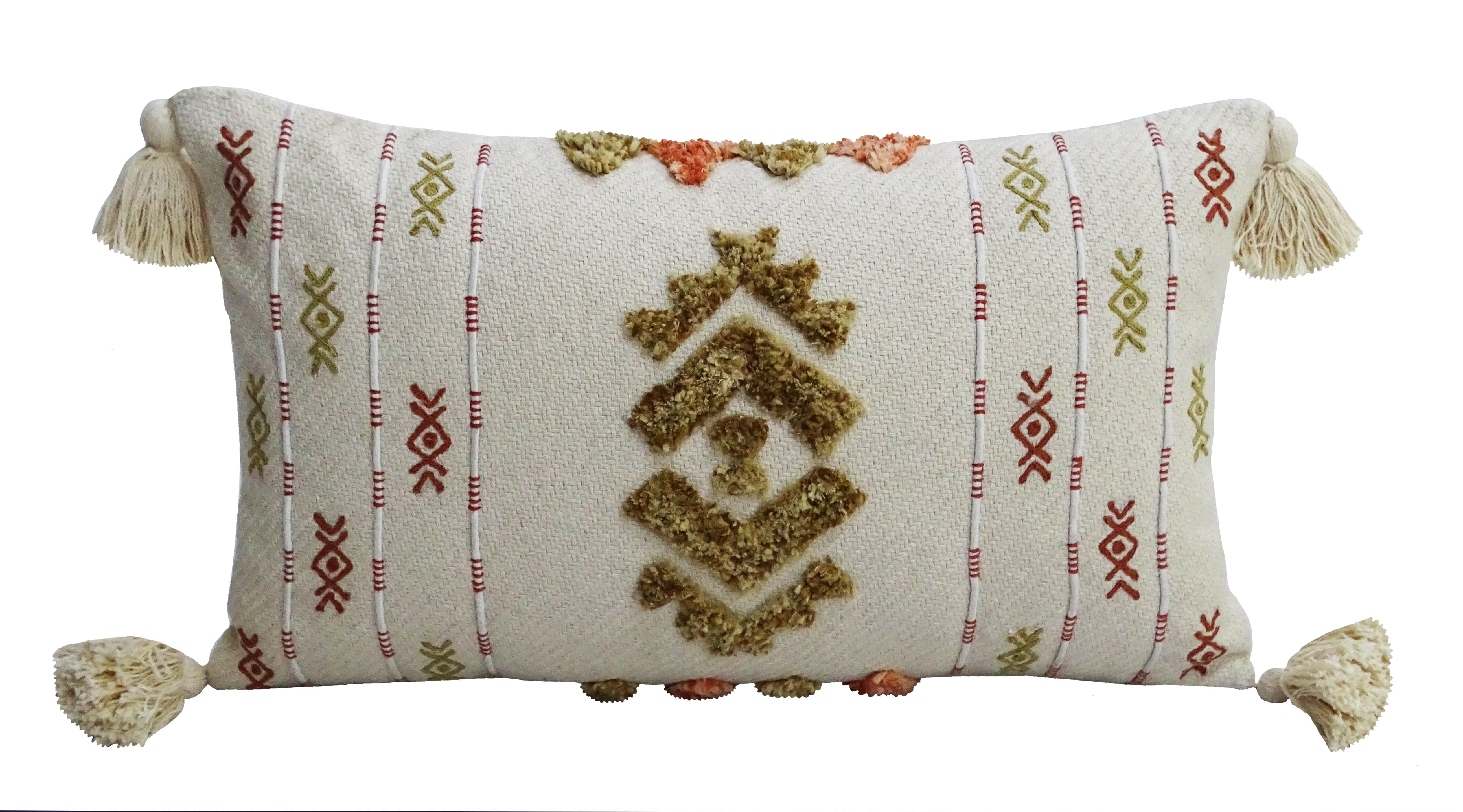 Embroidery Throw Pillow with Tassels 14