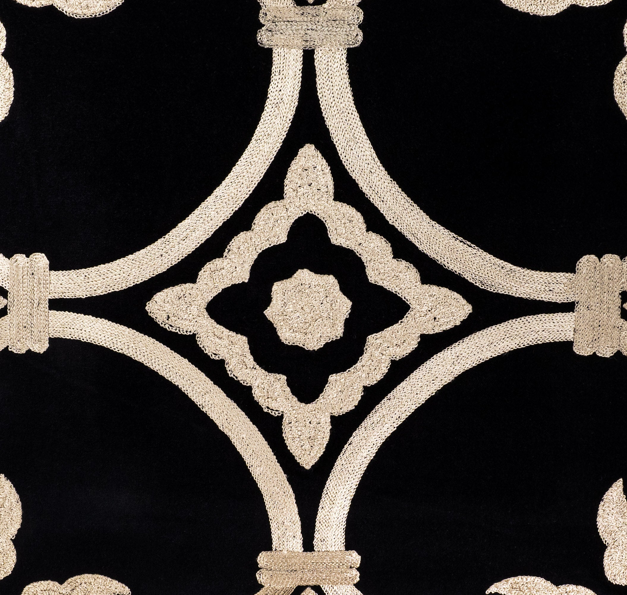 Black Velvet Throw Pillow with Gold Embroidery, 20 x 20