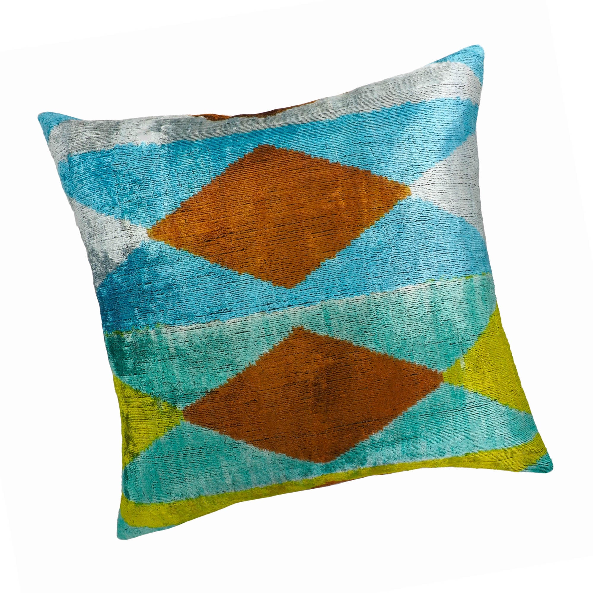 Blue Diamond Silk Velvet Ikat Throw Pillow Cover, 20  x 20