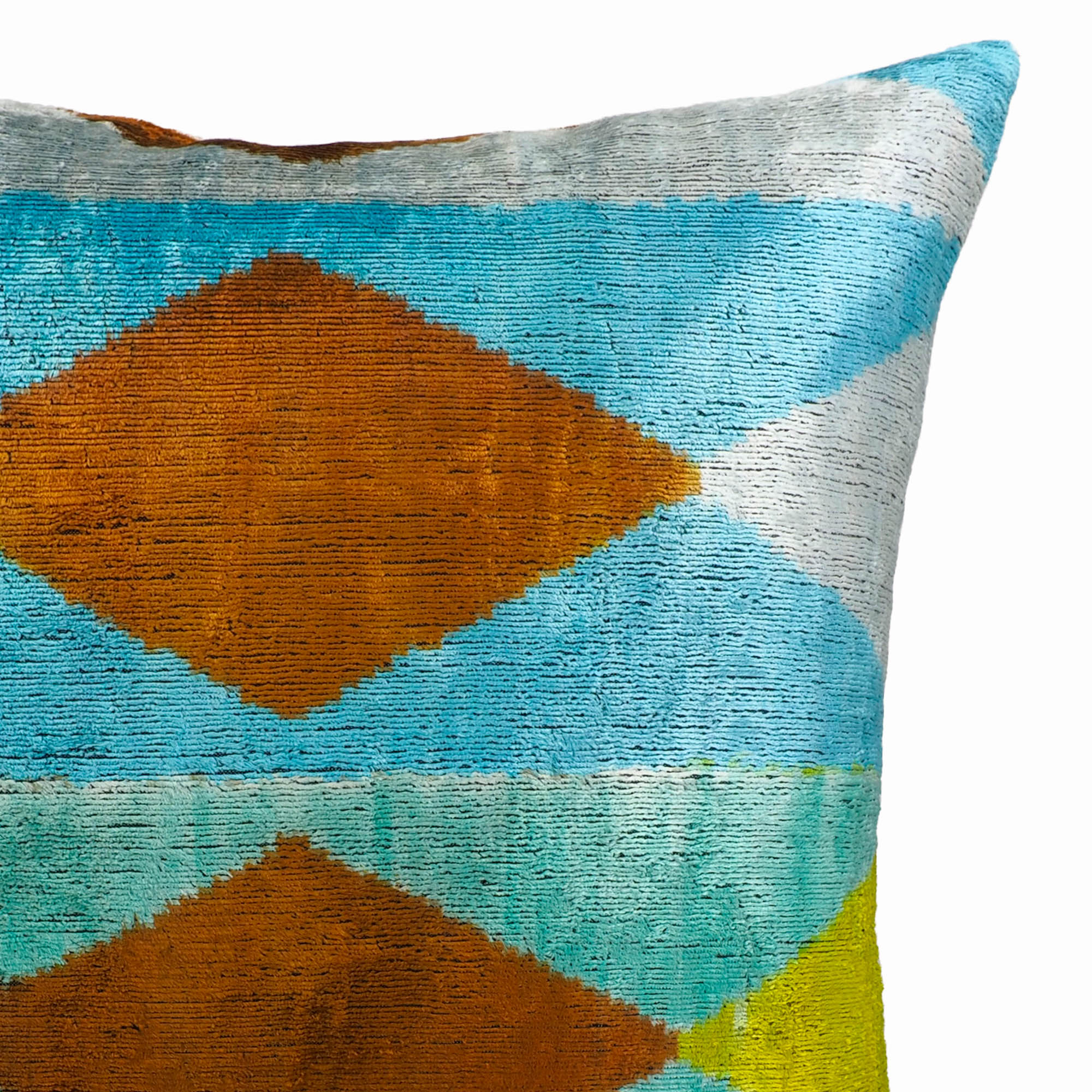 Blue Diamond Silk Velvet Ikat Throw Pillow Cover, 20  x 20