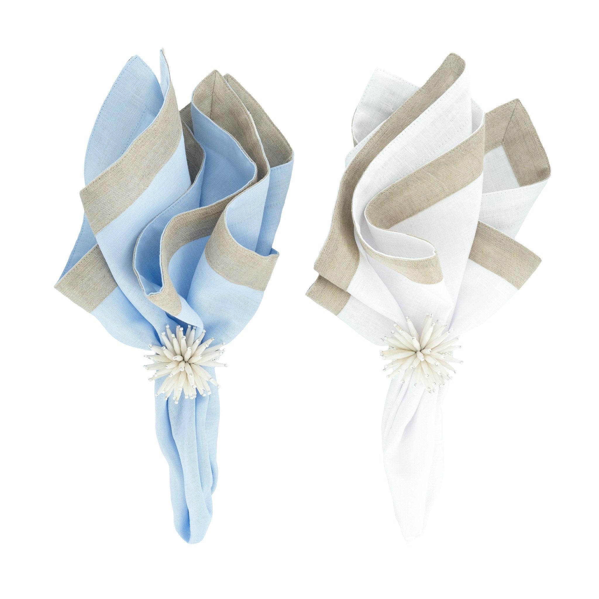 Blue Linen Napkins With Sparkle Borders, Set of 4