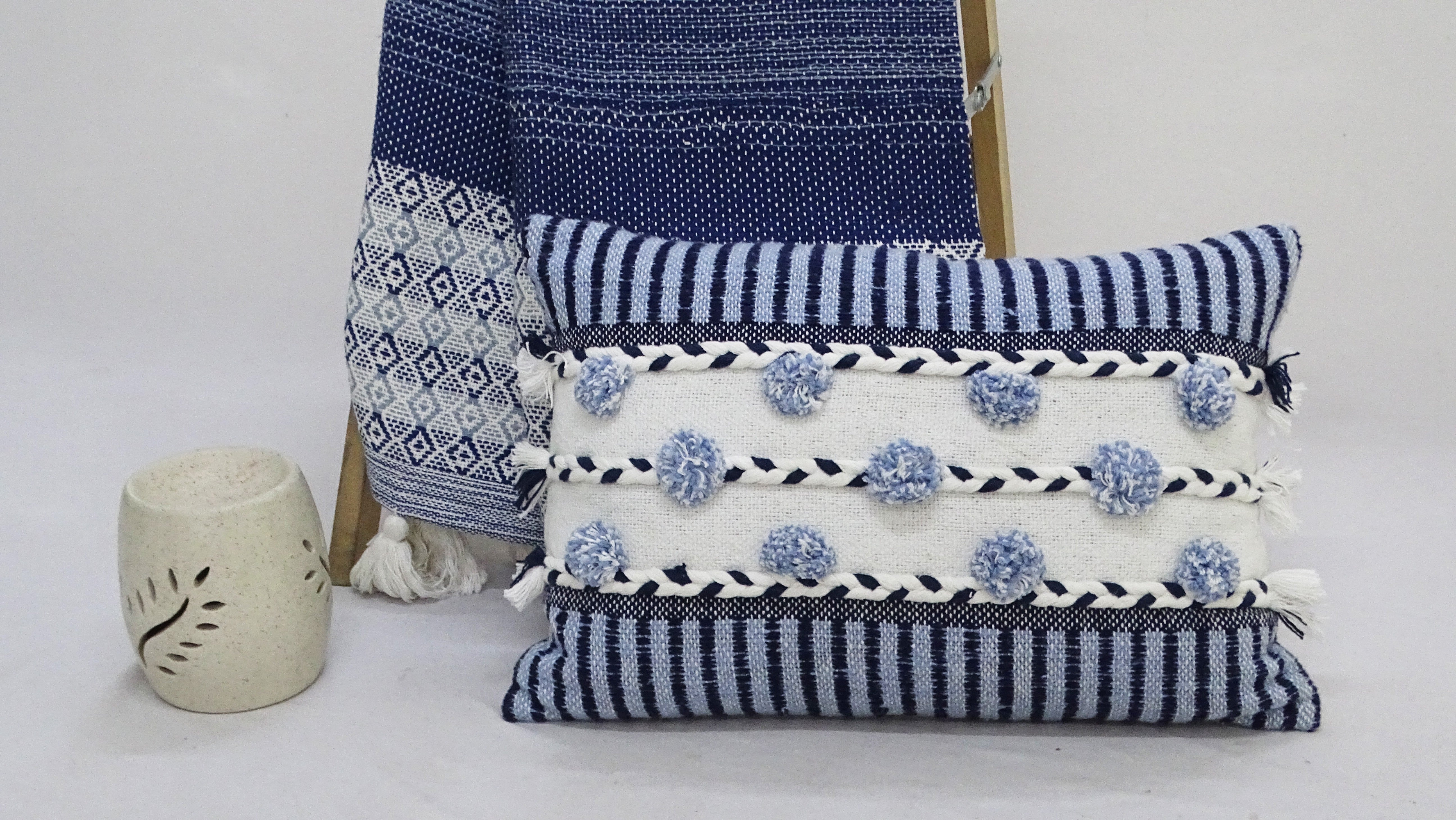 Striped Throw Pillow with Braid and Tassels 14