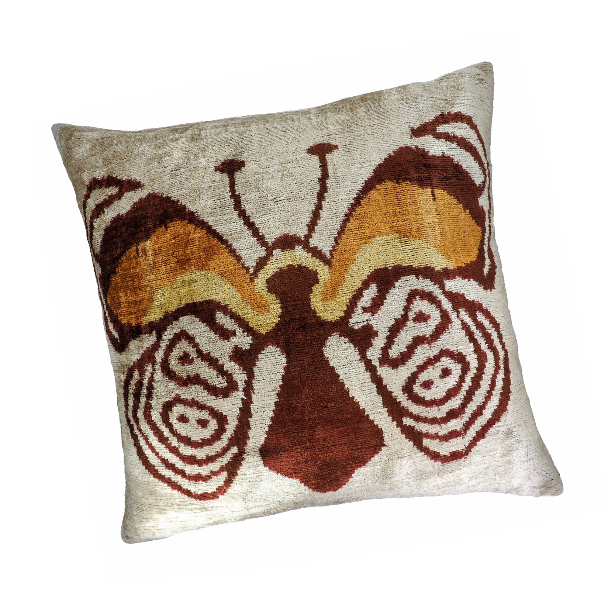 Butterfly Silk Velvet Ikat Throw Pillow Cover, 24 x 24