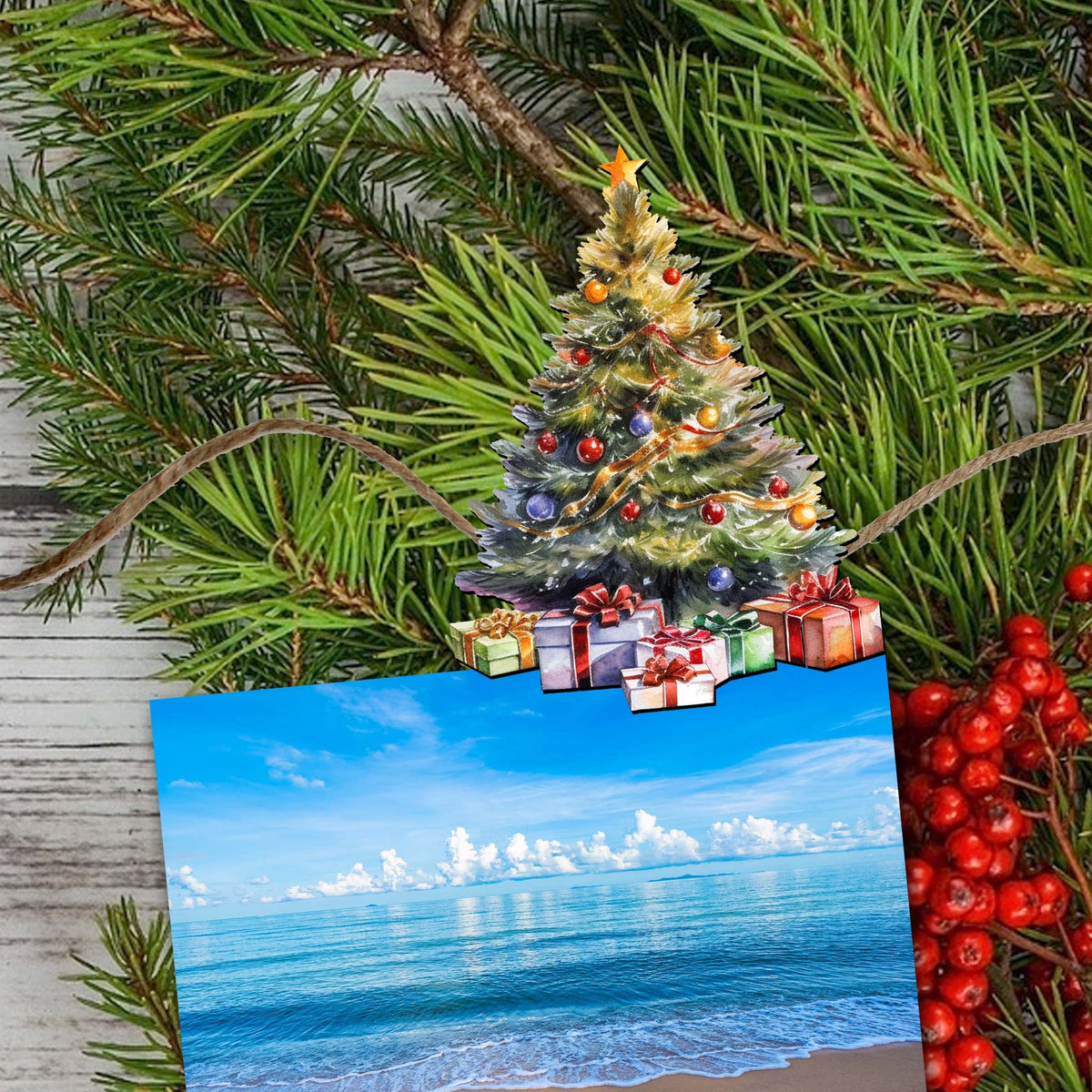 Christmas Tree Clip-On Eco Wood Decorative Ornaments Set of 3 by G. Debrekht - Christmas Decor - 8091044C-S3