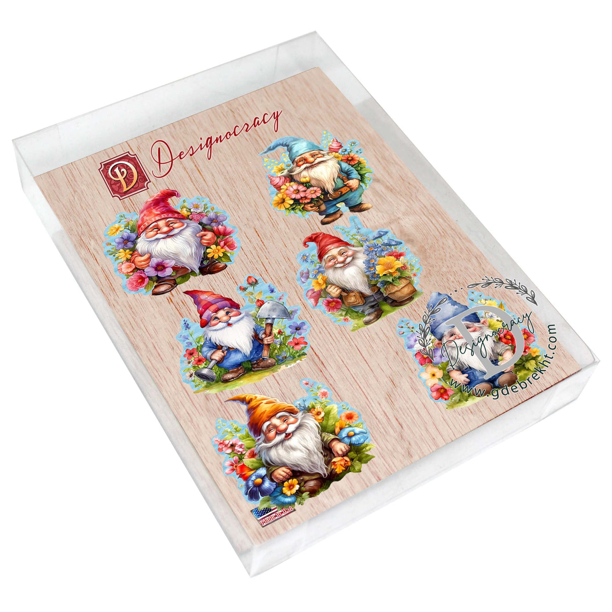 Garden Gnomes Decorative Eco Wood Magnets Set of 6 by G. Debrekht - Easter Spring Decor - 8090030G-S6