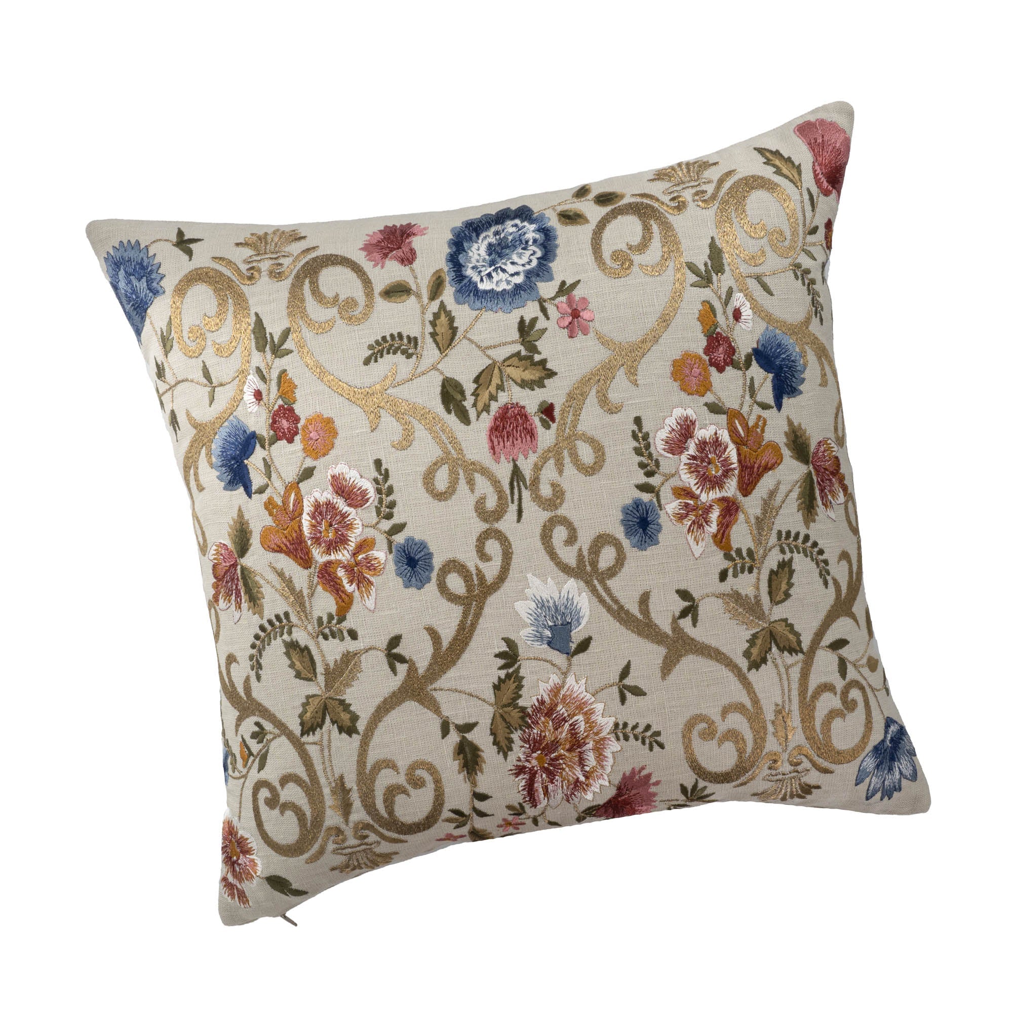 Chantilly Embroidered Linen Throw Pillow Cover, 18 x 18