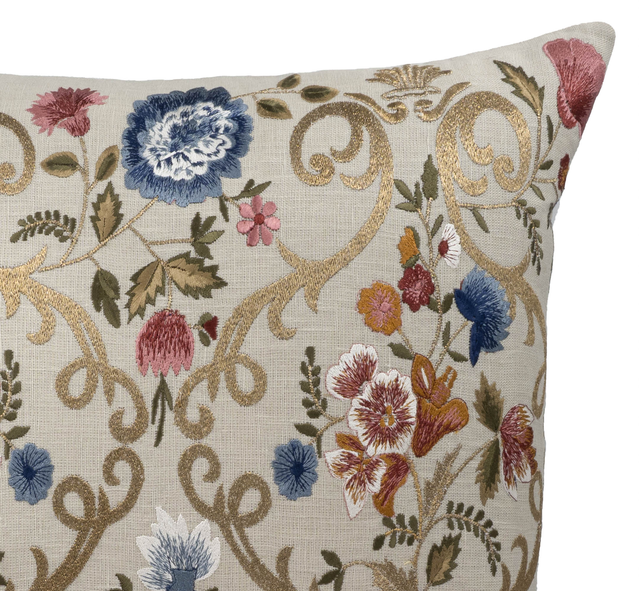 Chantilly Embroidered Linen Throw Pillow Cover, 18 x 18