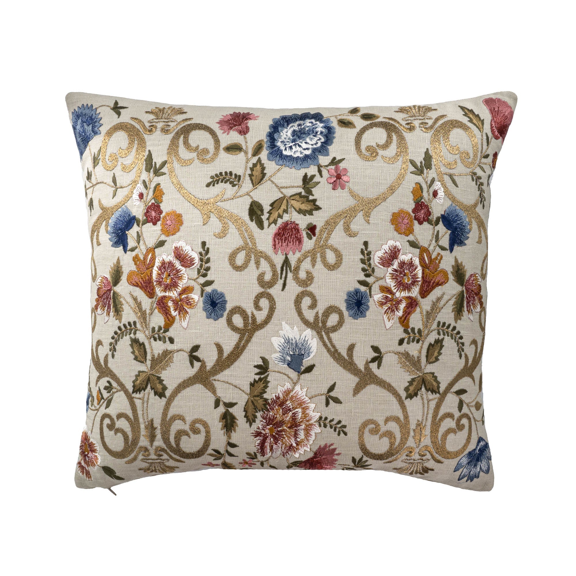 Chantilly Embroidered Linen Throw Pillow Cover, 18 x 18