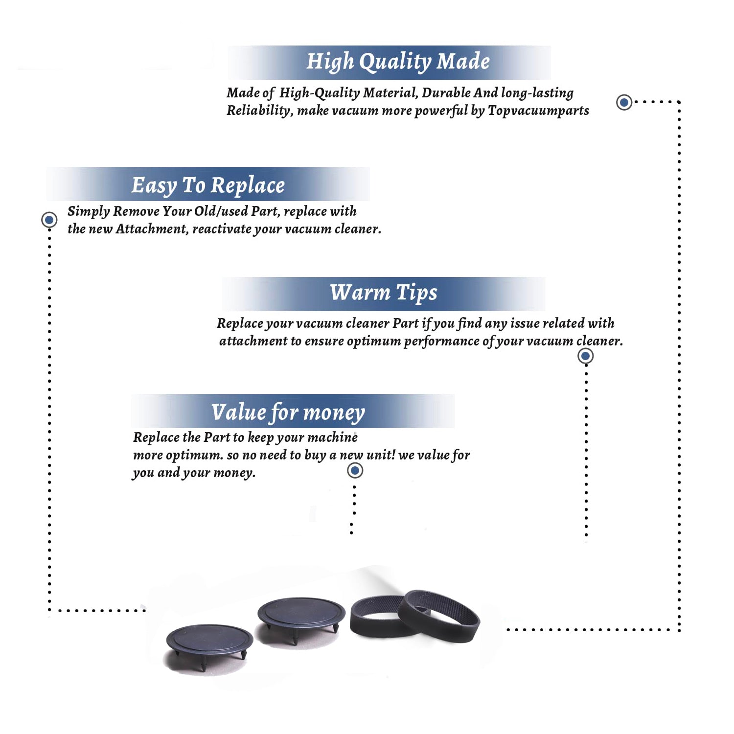 Topvacuumparts Replacement For Kirby G4 Vacuum Front Wheel Hub 2 Caps With Free 2 Belts compare to part 131893A, 301289S