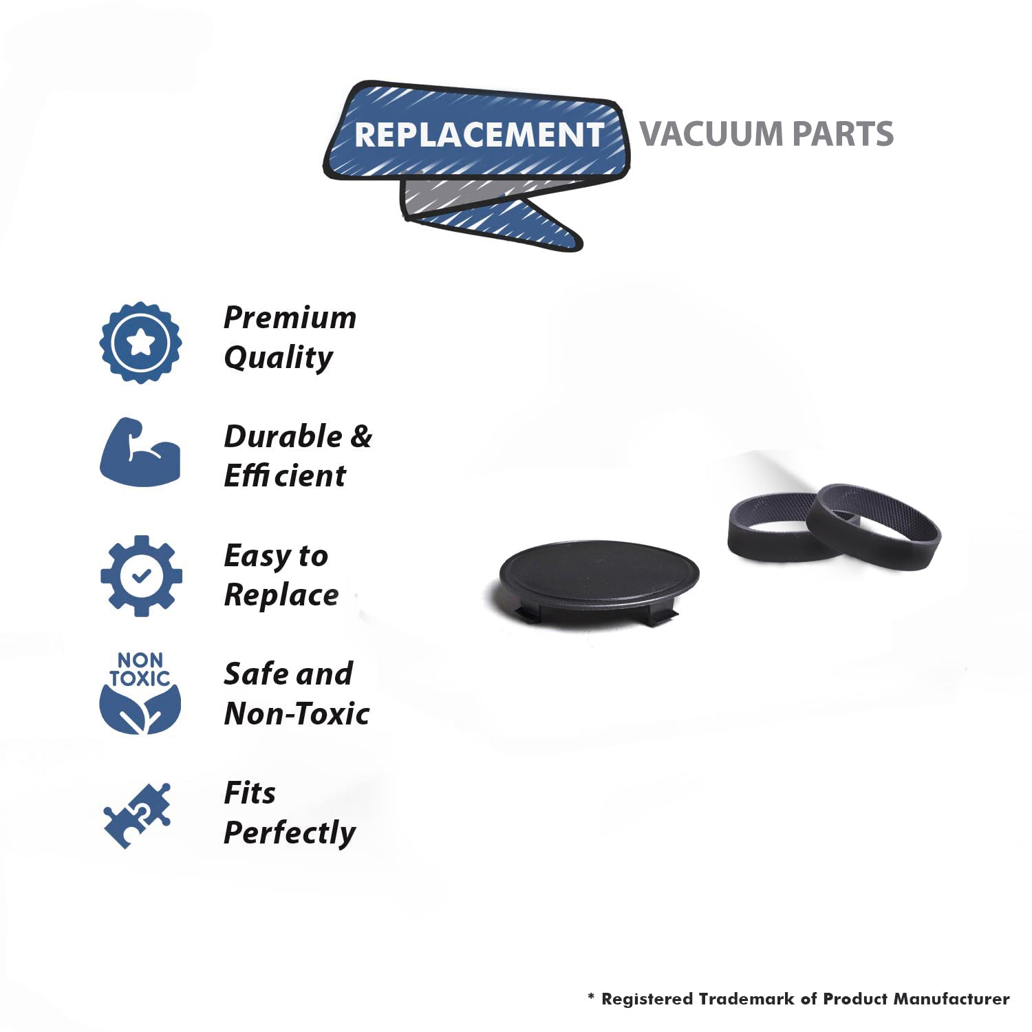 Topvacuumparts Replacement For Kirby Generation G3, G4 Vacuum Cleaner Black Rear Wheel Hub Cap with Free 2 Belts Compare to Part 555914, 301289S