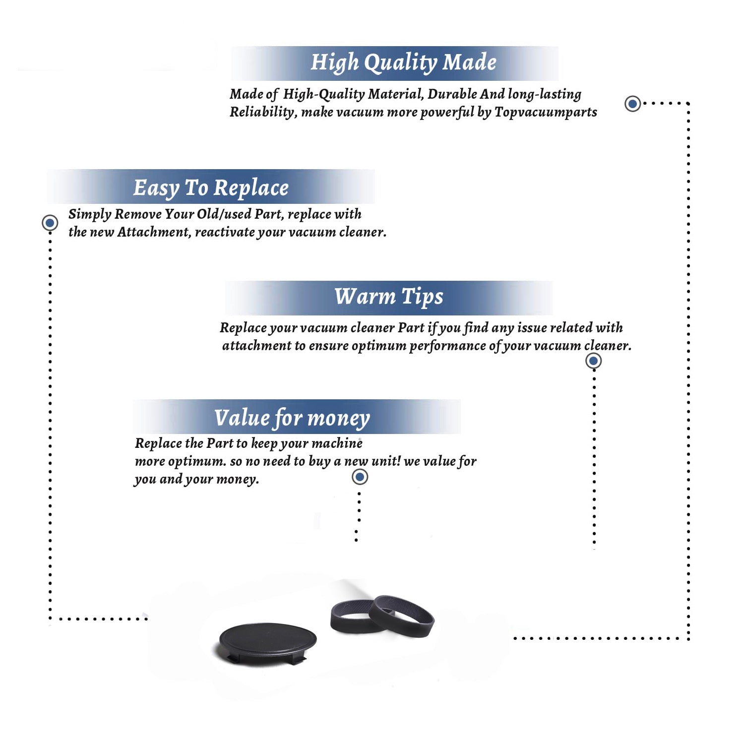 Topvacuumparts Replacement For Kirby Generation G3, G4 Vacuum Cleaner Black Rear Wheel Hub Cap with Free 2 Belts Compare to Part 555914, 301289S