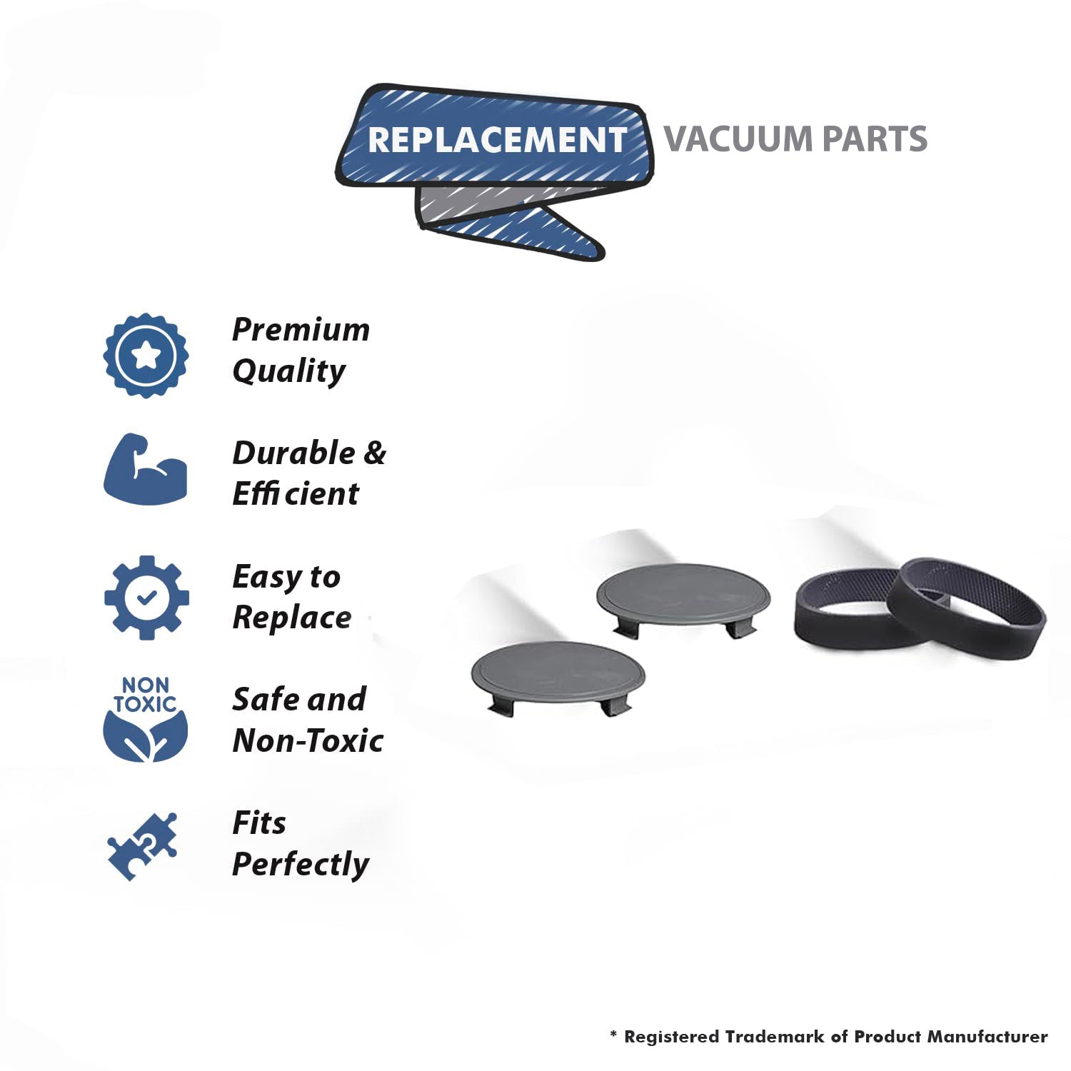Topvacuumparts Replacement For Kirby Vacuum Cleaner Rear Wheel 2 Hub Caps With Free 2 Belts compare to part 555906A, 301289S