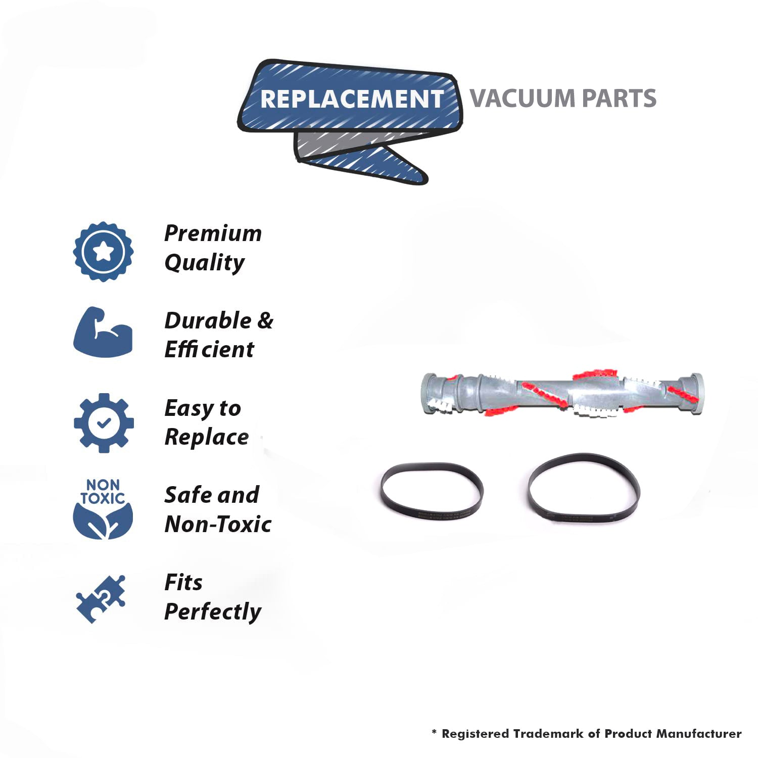 Topvacuumparts Replacement For Bissell 9595 Cleanview Plus Vac Brushroll With 2pk Style 7, 9, 10, 12 14 Flat Belt compare to parts 1600159, 32074