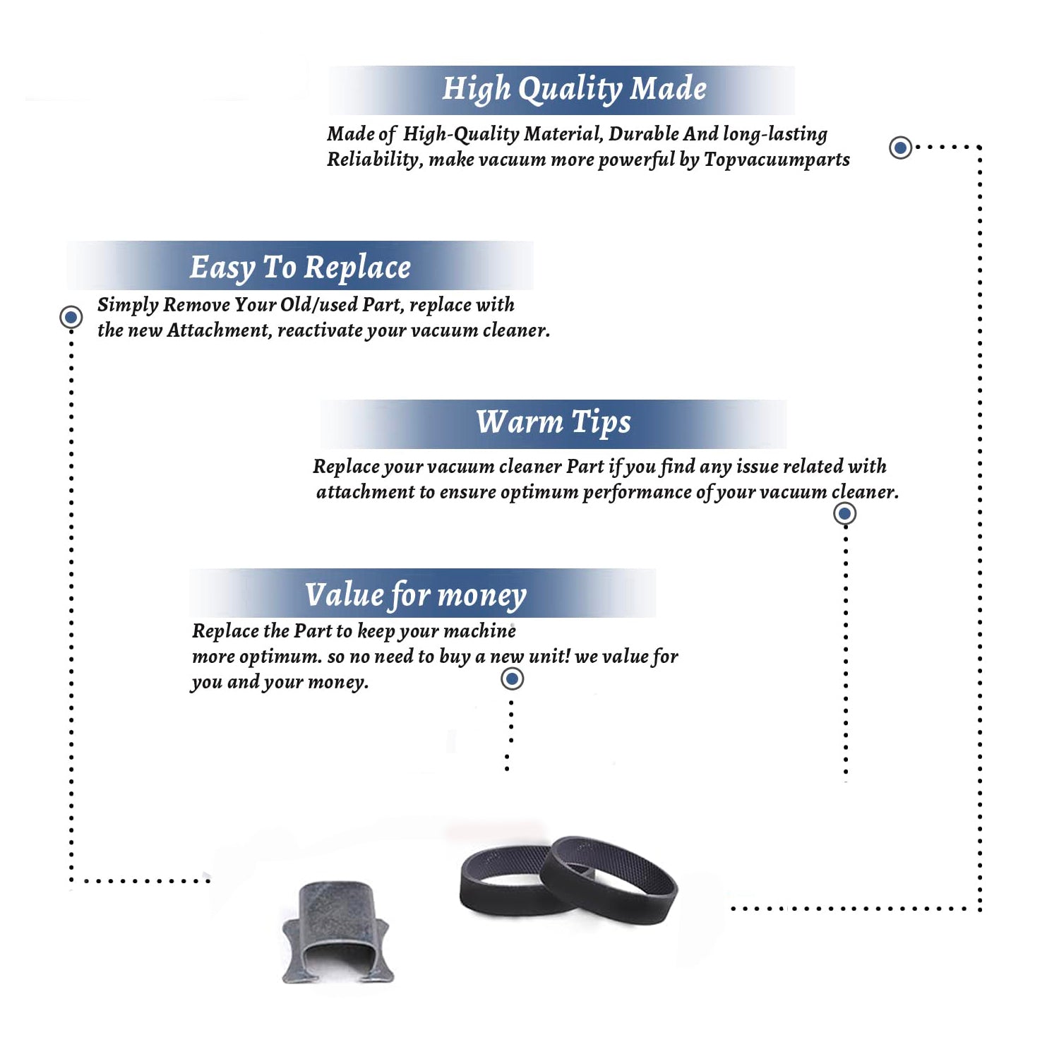 Topvacuumparts Replacement For Kirby Vacuum Cleaner Retainer Carbon Brush Clip With 2 Belts Compare to Part 106859A, 301289S