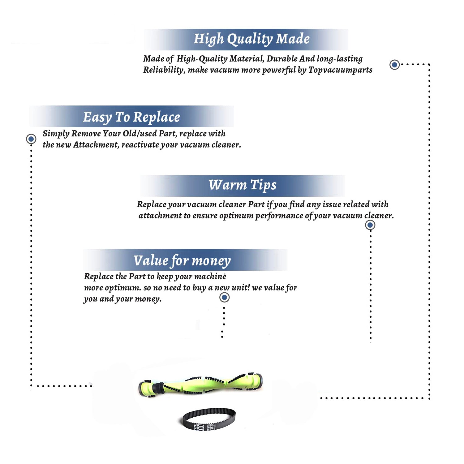 Topvacuumparts Replacement For Bissell 93Z6 6100 Upright Vacuum Floor Brushroll with Geared Belt # Part 2031328, 2031329