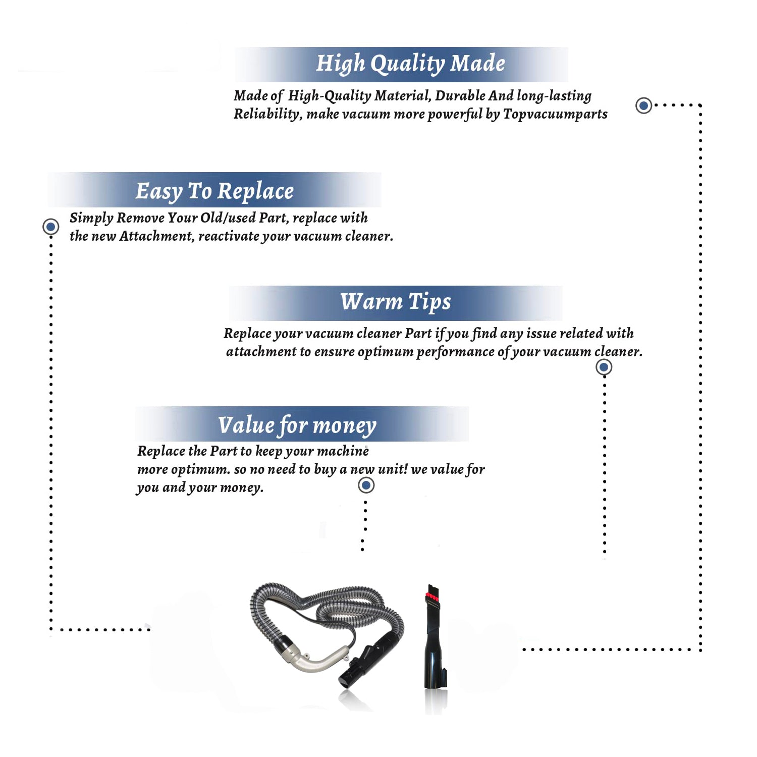 Topvacuumparts For Bissell 5207 Series Proheat Portable Vacuum Cleaner Hose WCuff & Sliding Crevice Tool WBrush # Compare to parts 2030116, 1606127