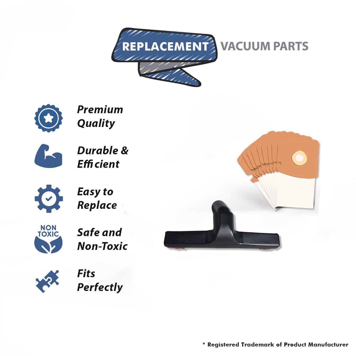 Topvacuumparts Replacement For Hoover PortaPower Canister Vacuum 1 Gray Cloth Bag & Black Crevice Tool Compare to Part 228, 40-1805-65
