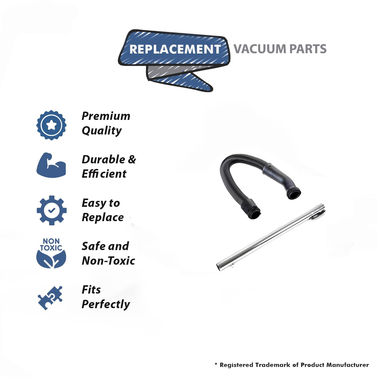 Topvacuumparts For Hoover Portapower Non Electric Pistol Grip Hose with 1 Chrome straight wand, Compare to Parts 43434239, 43453027