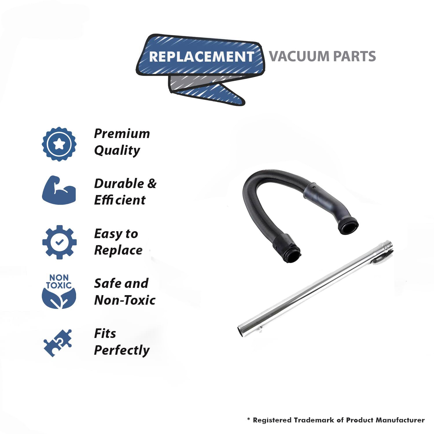 Topvacuumparts For Hoover Portapower Canister Non Electric Pistol Grip Hose with 1 Chrome straight wand, Compare to Parts 43434239, 43453027