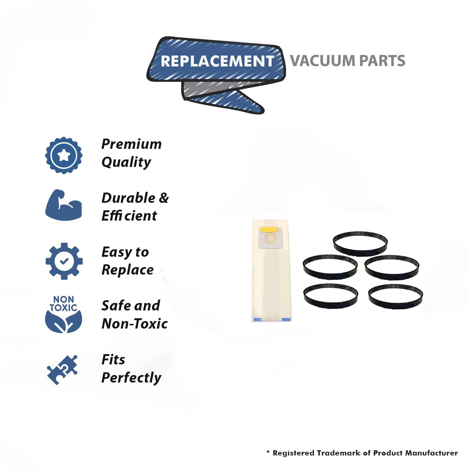 Topvacuumparts Replacement For Micro Filtration Vacuum 9 Dust Bags With 5 Belts For Panasonic compare to parts 816-9, 17395