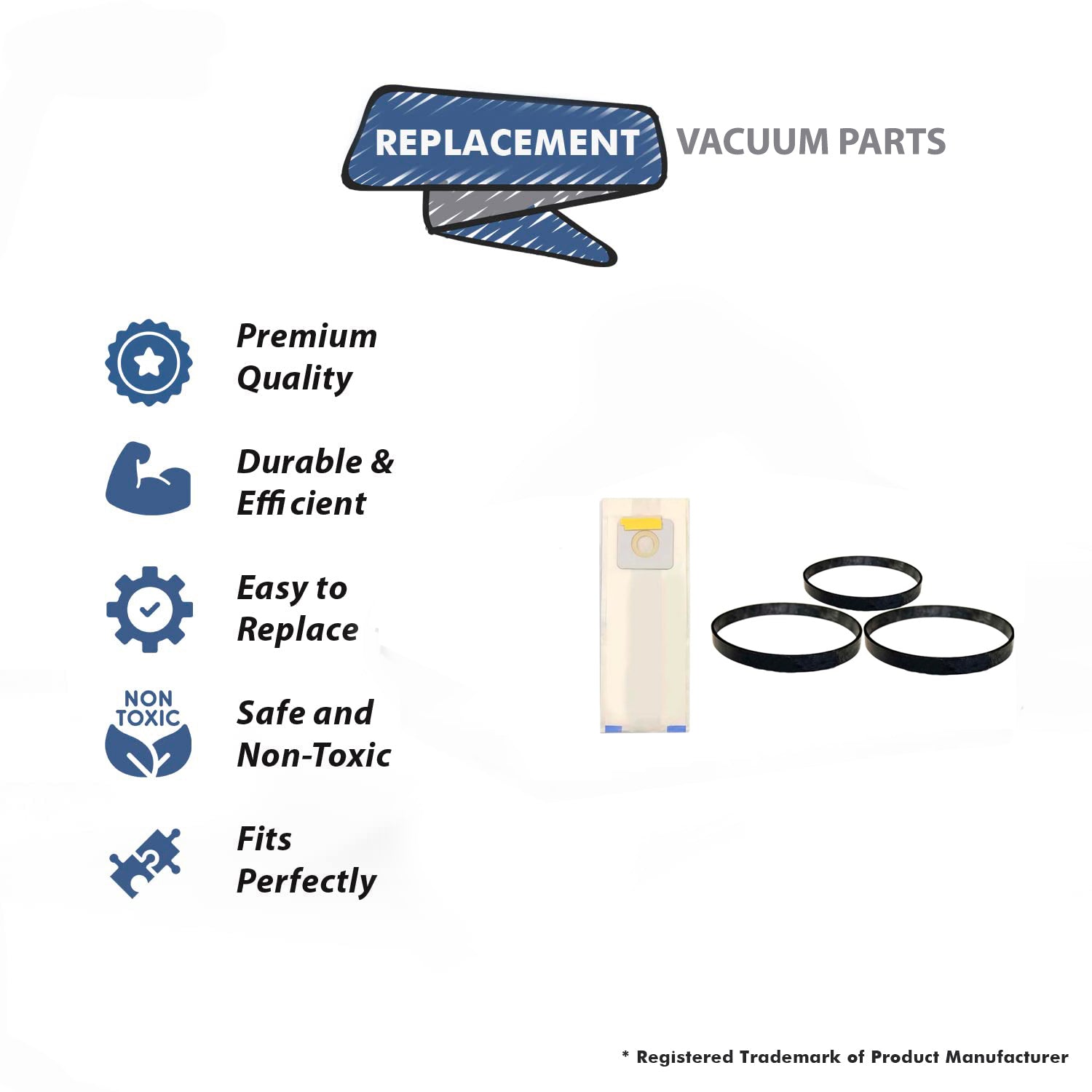 Topvacuumparts For Micro Filtration MC-115PT, MC-V145M, 20-5275 Vacuum 9 Dust Bags 3 Belts For Panasonic compare to parts 816, 17395