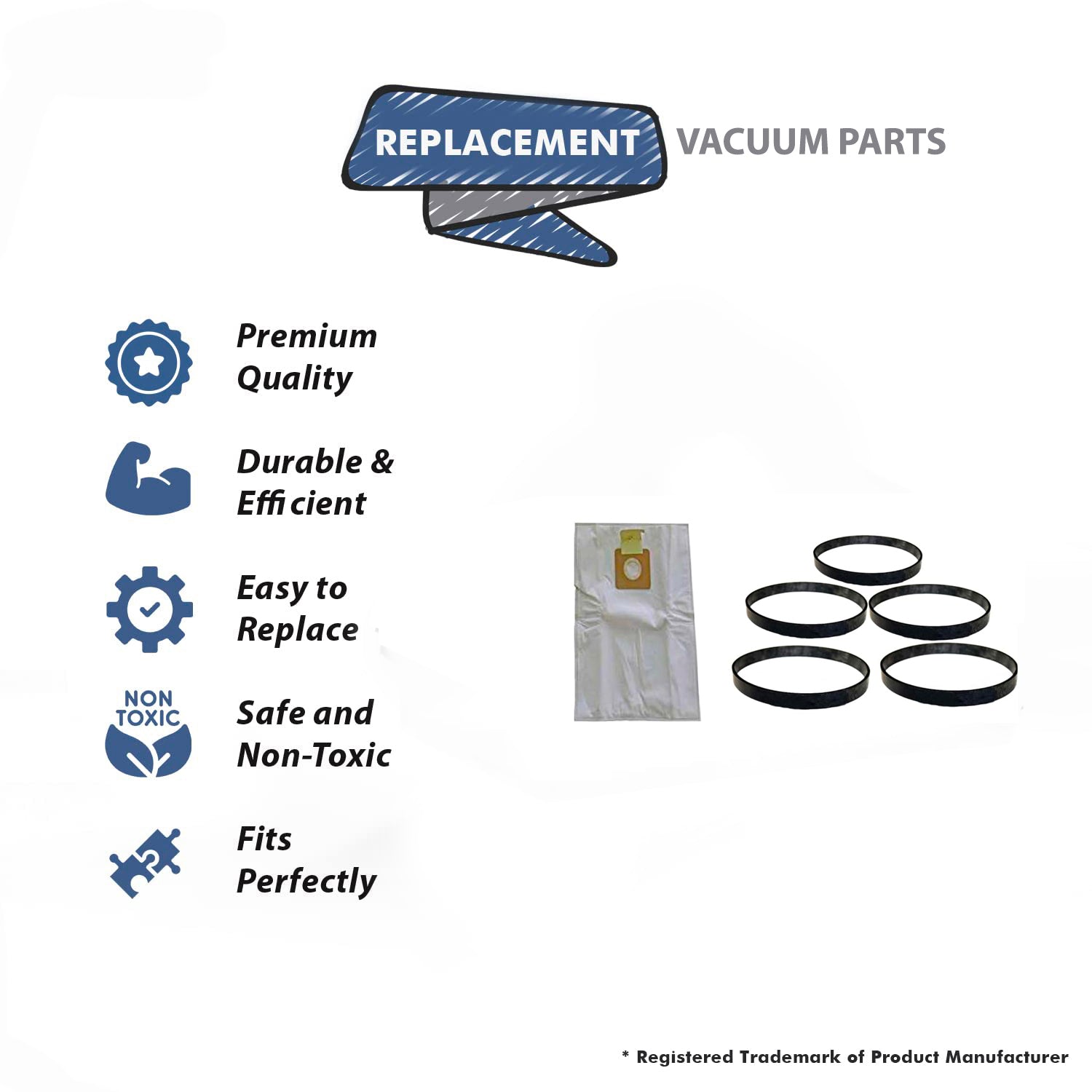 Topvacuumparts Replacement For Panasonic MCV5005, MCV5017 3 Vacuum Bags & 5 Belts Compare to Parts A816, 17395