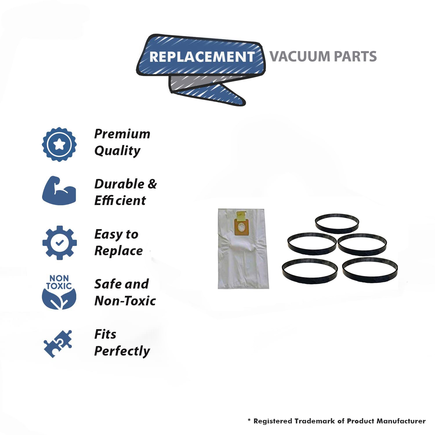 Topvacuumparts For Panasonic MCV5005, MCV5017 3 Vacuum Bags & 5 Belts Compare to Parts A816, 17395