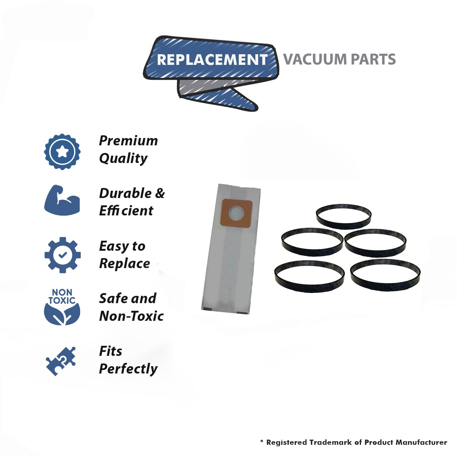 Topvacuumparts Replacement For Vacuum Cleaner Dust 12 Bags 5 Belts For Panasonic compare to parts 816-12SW, 17395