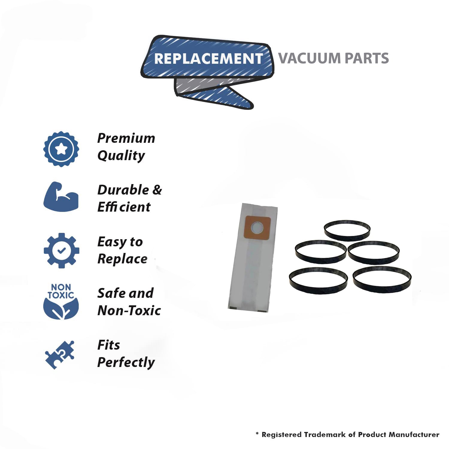 Topvacuumparts For Vacuum Cleaner U & U-3 & U-6 W/Style Dust 12 Bags 5 Belts For Panasonic compare to parts 816-12SW, 17395