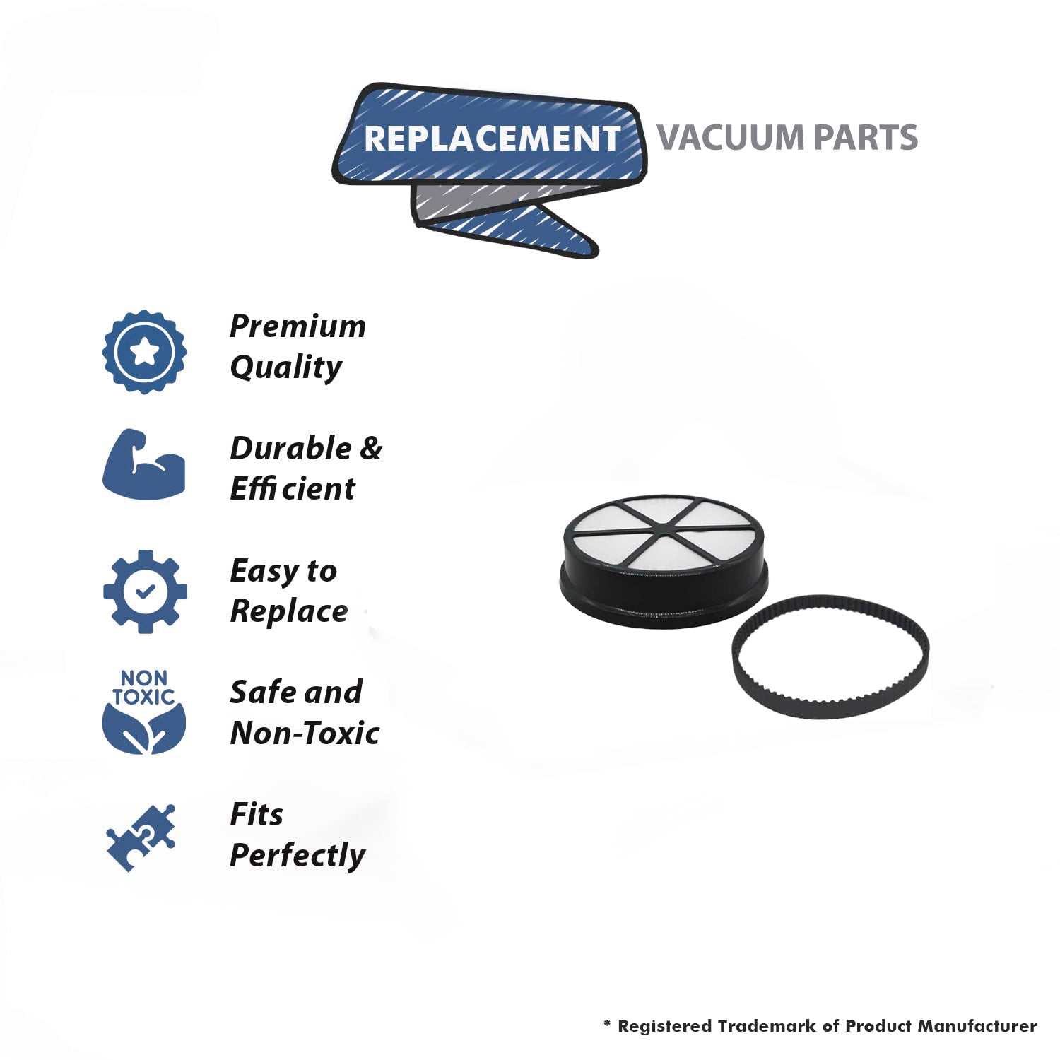 Topvacuumparts Replacement For Hoover Vacuum 1 Exaust Filter & 1 Belt Compare to part 440003905,440012455