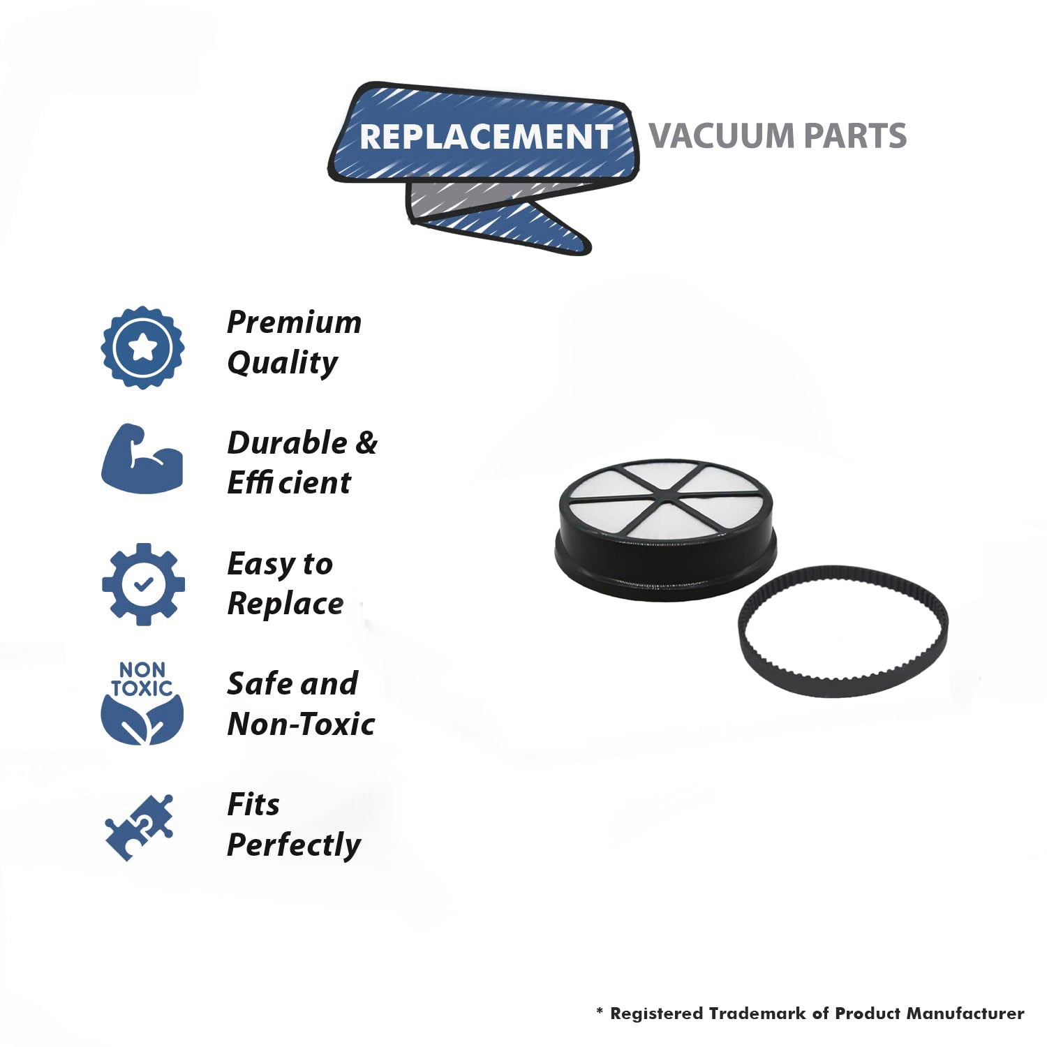 Topvacuumparts Replacement For Hoover UH72405 Vacuum 1 Exaust Filter & 1 Belt Compare to part 440003905,440012455