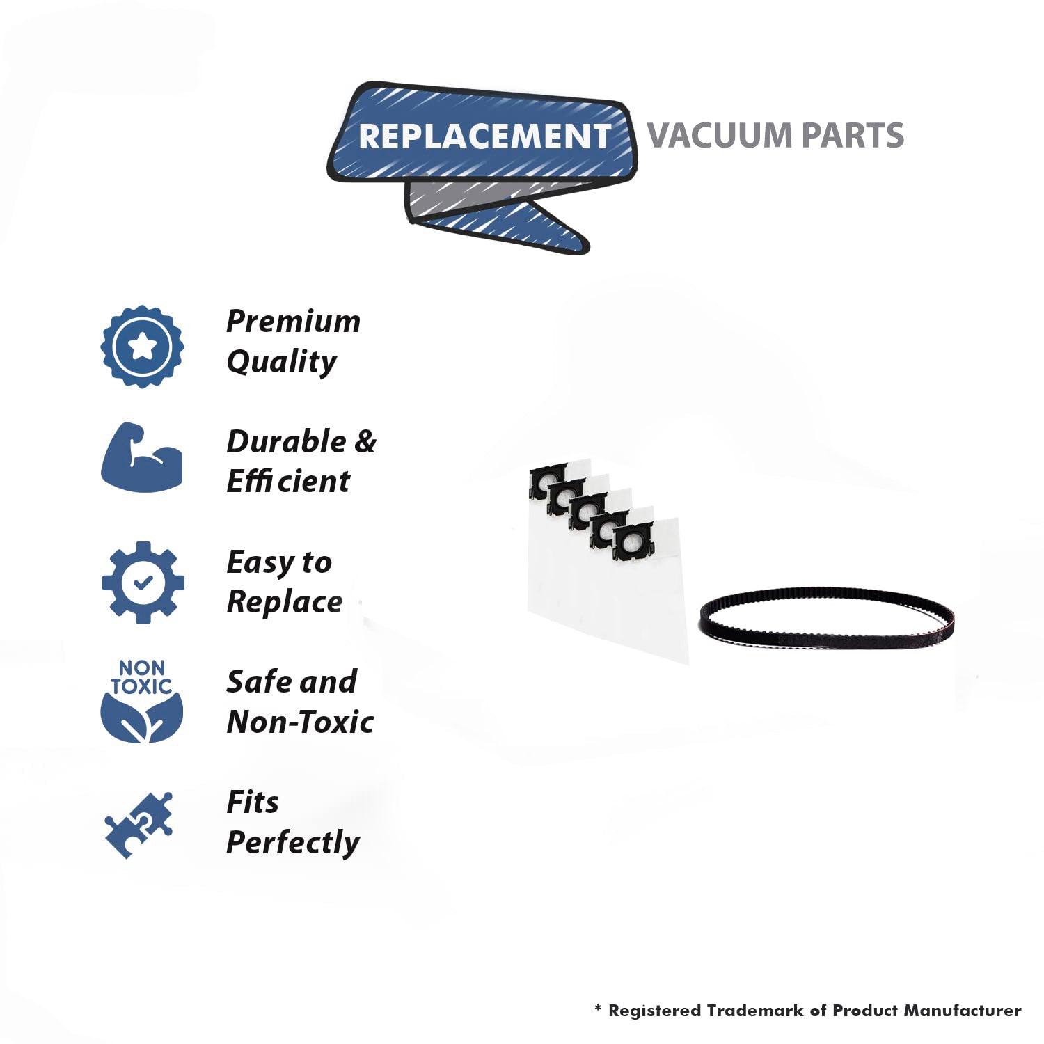 Topvacuumparts Replacement For Synthetic 5 Bags with 1 Belt compare to part 68105, 52-3304-04