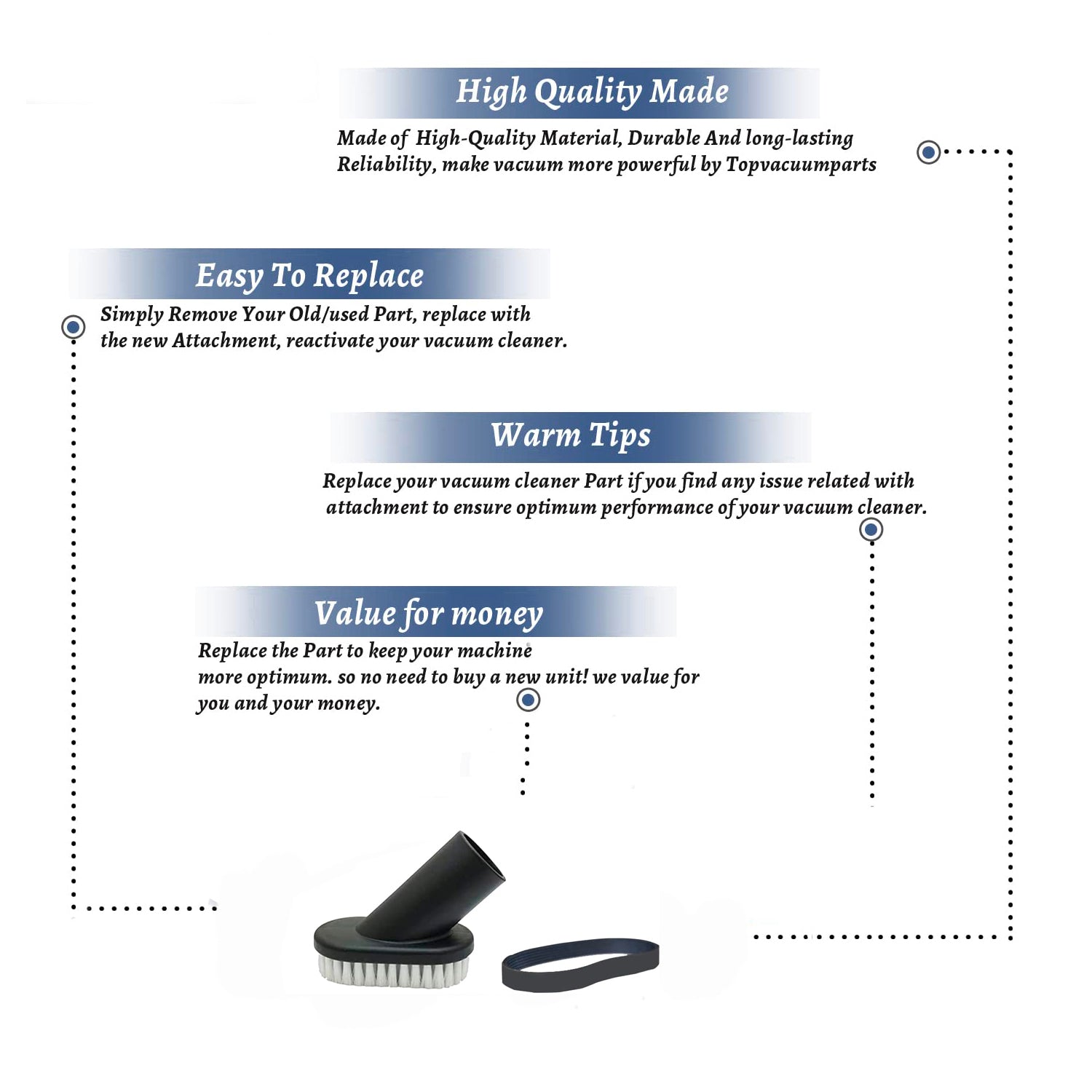 Topvacuumparts Replacement For Bissell 61C5W Vacuum Cleaner Upholstery Brush Tool  with 1 Belt Compare to part 2031527, 2031730