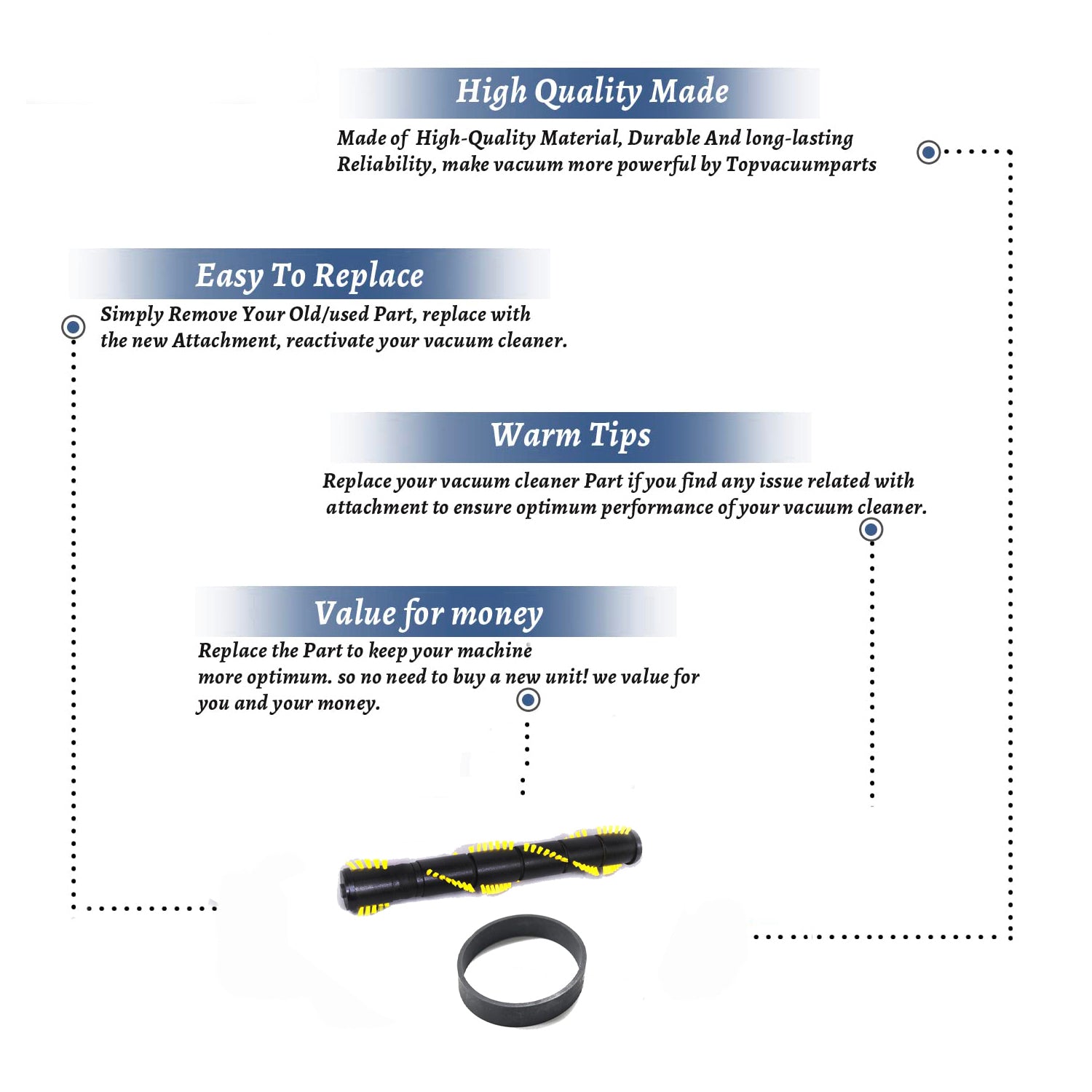Topvacuumparts Replacement For Hoover Vacuum Cleaner 1 Brushroll with 1 Belt Compare to Part H601, 38528036