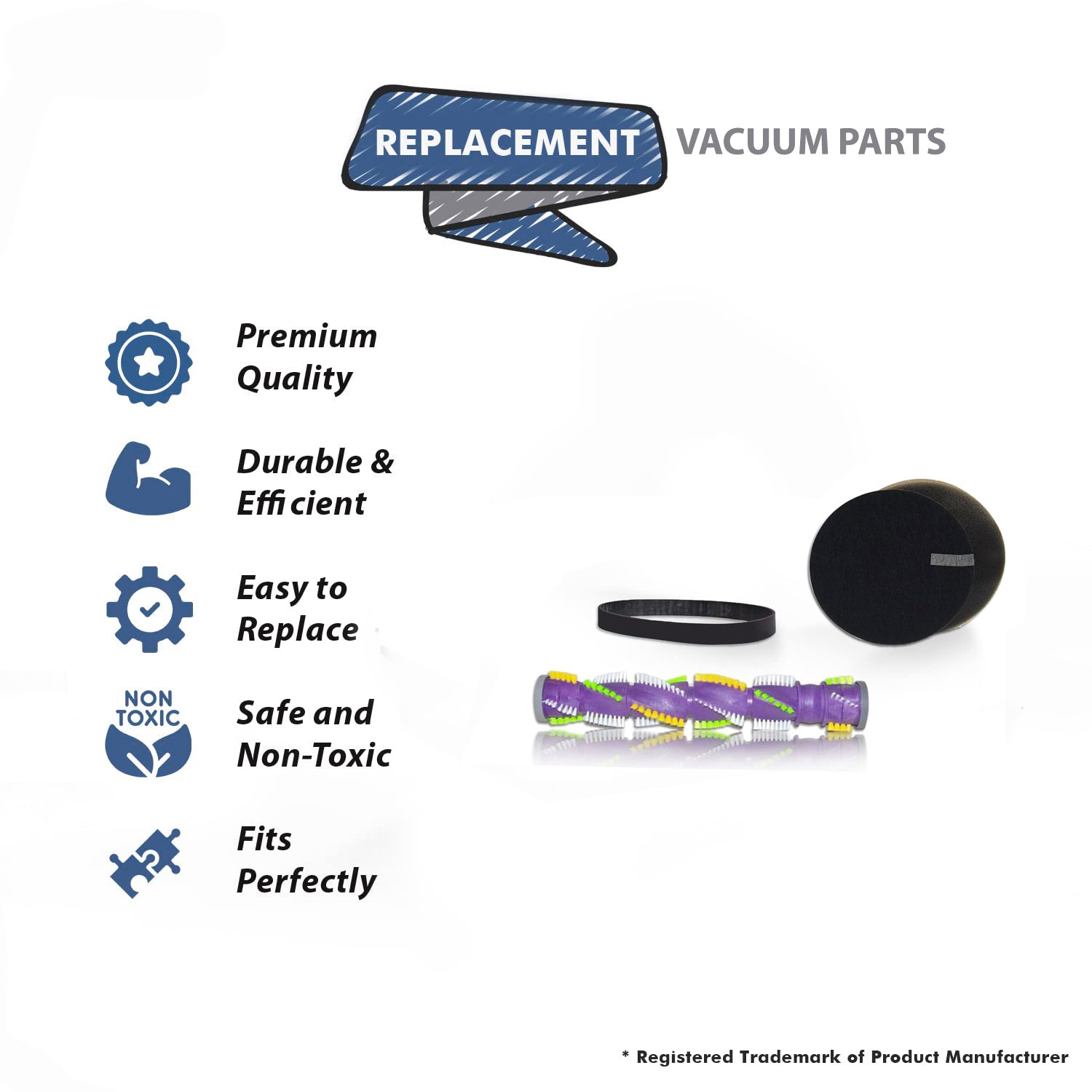Topvacuumparts For Parts For Bissell Cleanview Swivel  2252, 2489, 2253  1 Brush Roll,1 Belt and 2 filters parts 1611230, 1601972, ECC-8225, 17364