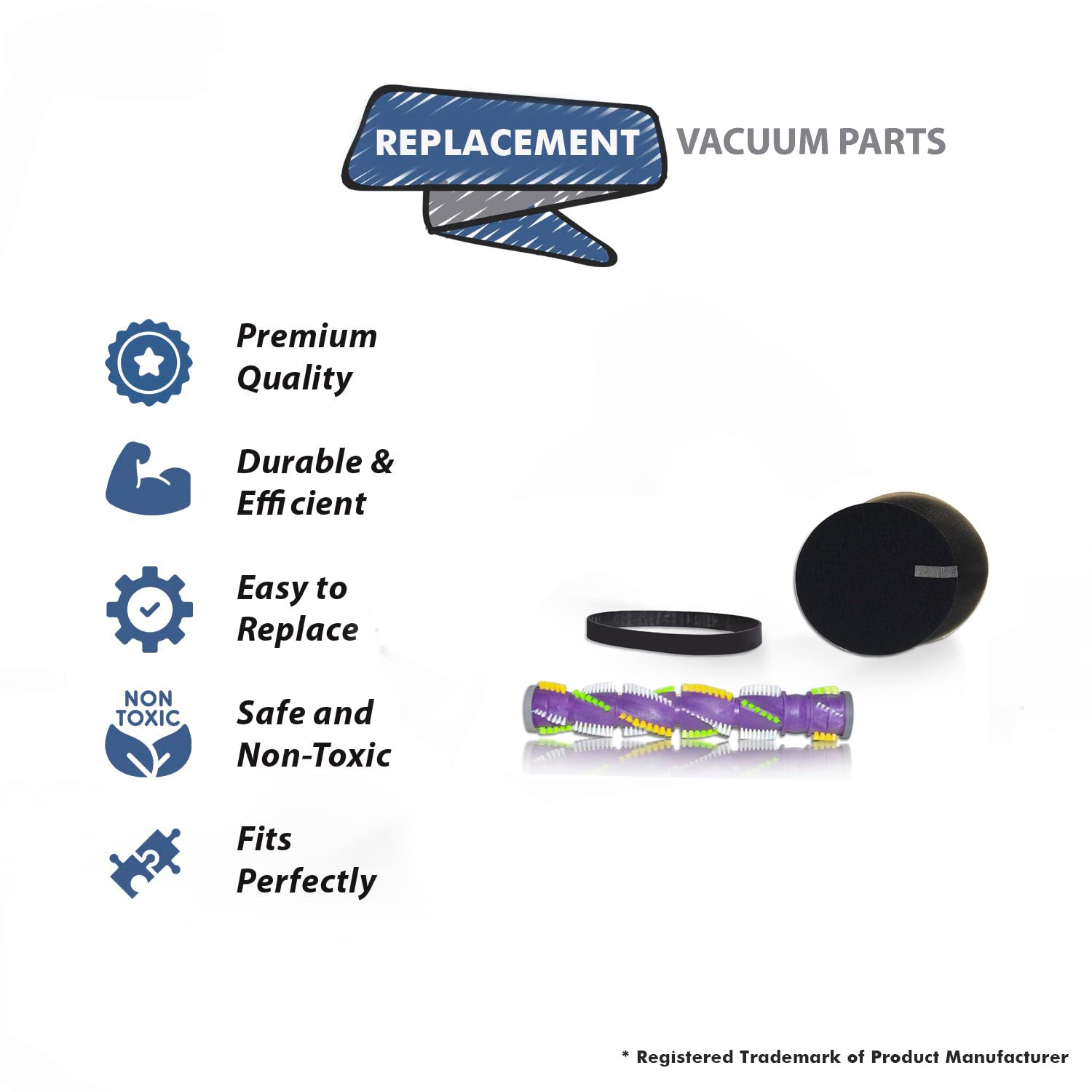 Topvacuumparts For Parts For Bissell Cleanview Swivel Pet  2252, 2489, 2253 1 Brush Roll,1 Belt and 2 filters parts 1611230, 1601972, ECC-8225, 17364