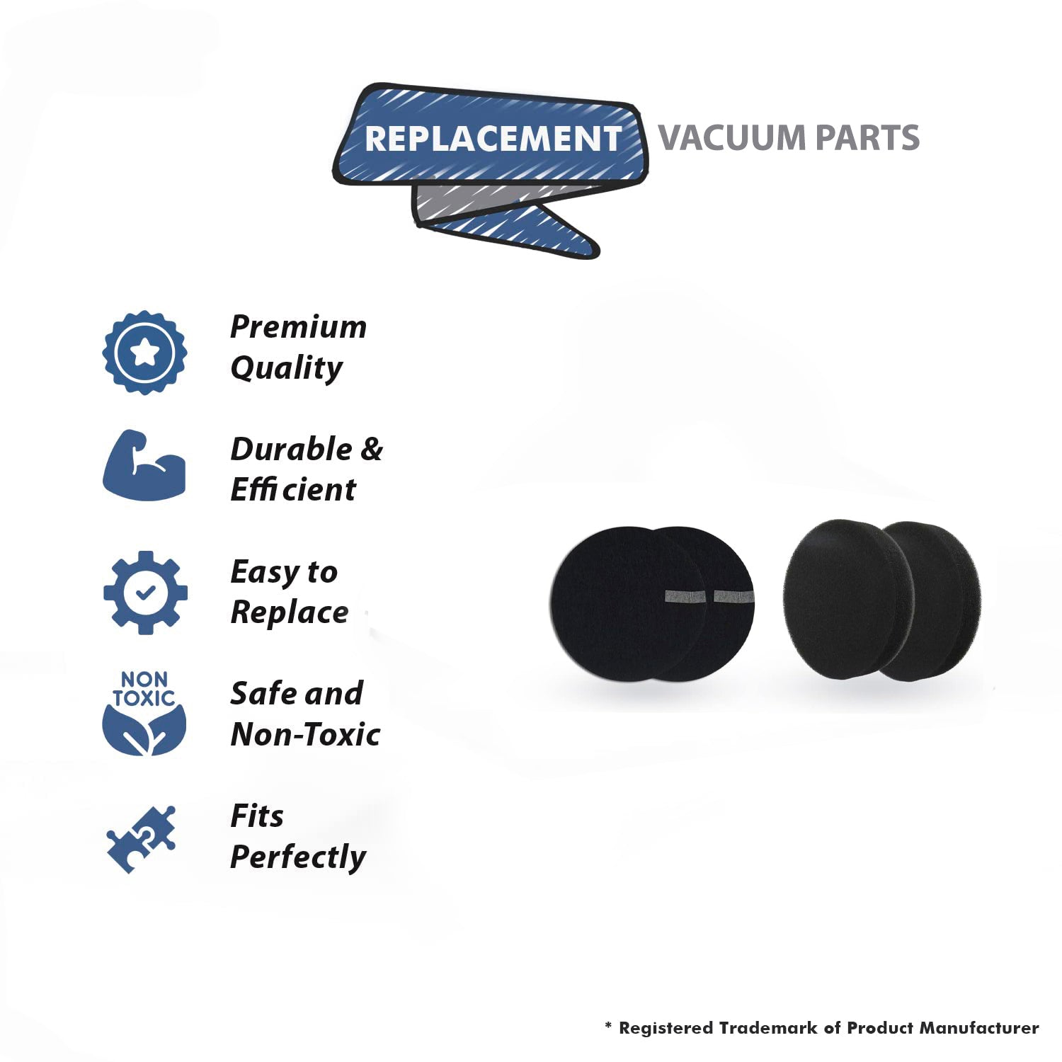 Topvacuumparts For Bissell 2 Foam Filter with 2 Felt Filter Fits CleanView 2256, 2254, 2488, 2489, 2491 Bissell parts 1601972, 1608225